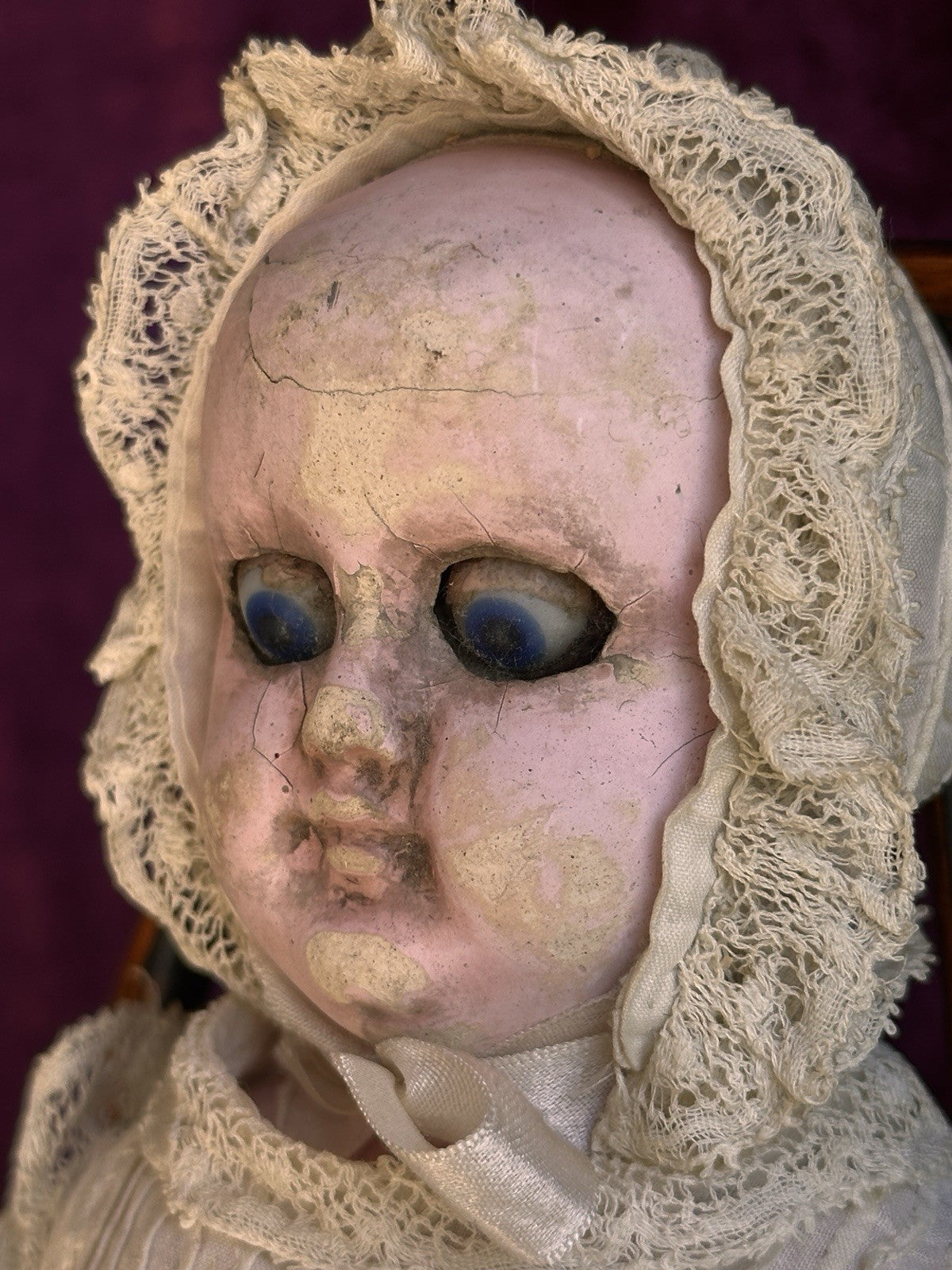 Antique German 14” Wax Over Papier Mache Baby Doll
