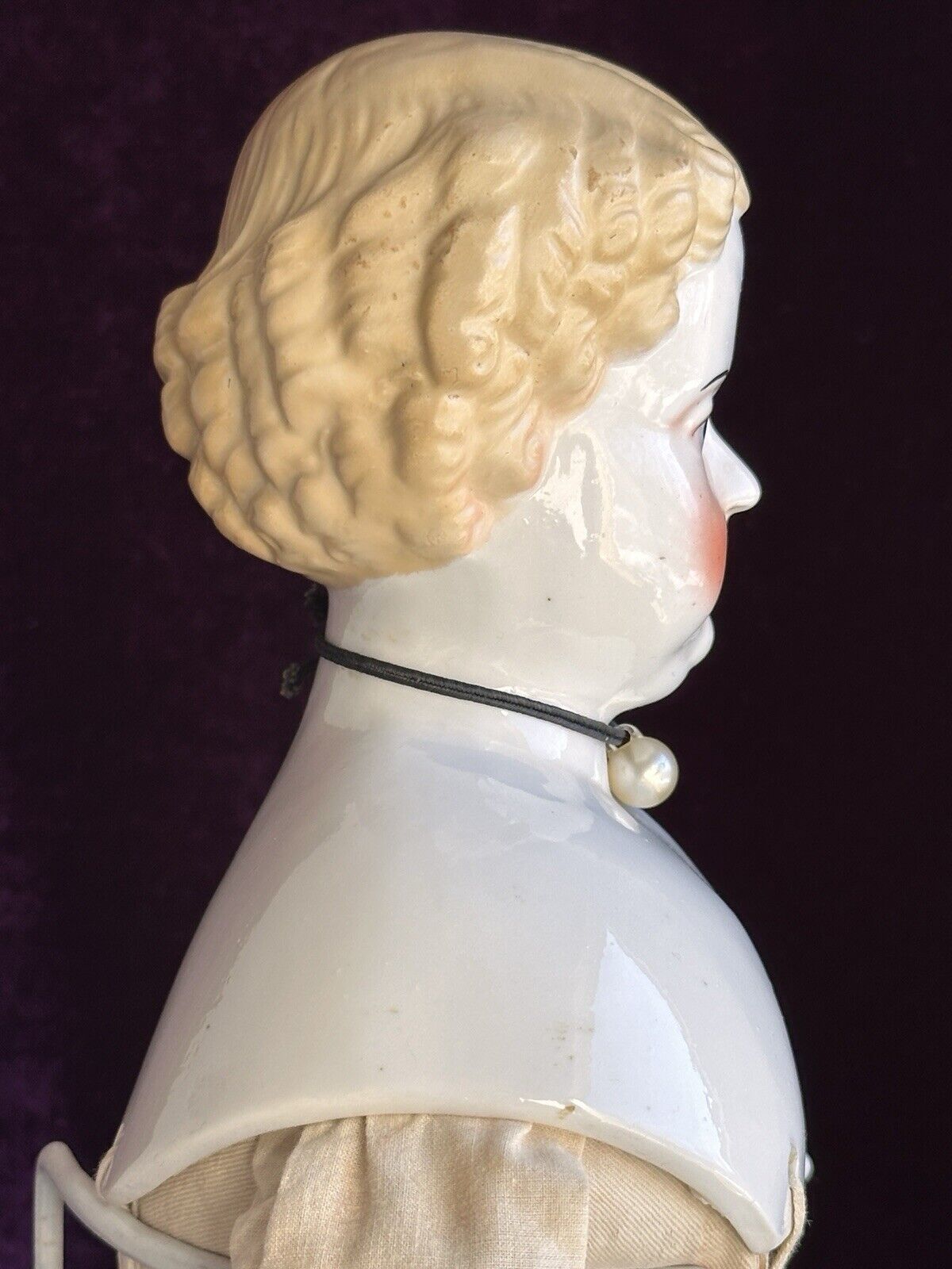 Antique German 11.5” Petite Blonde China Shoulder Head Doll