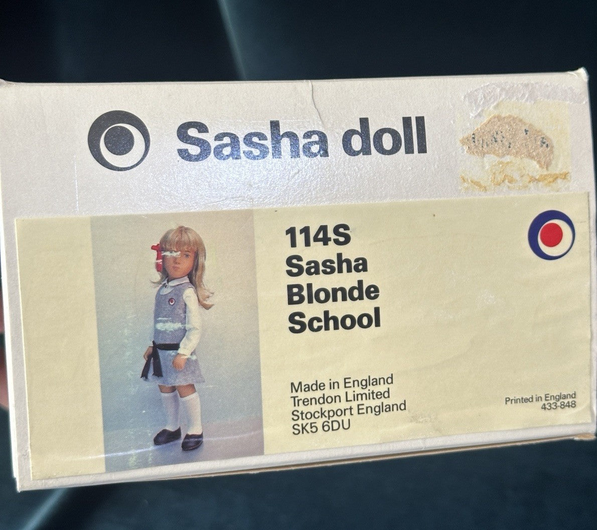 Collectible England Vinyl Sasha Blonde School 114S Girl Doll Box/Tag