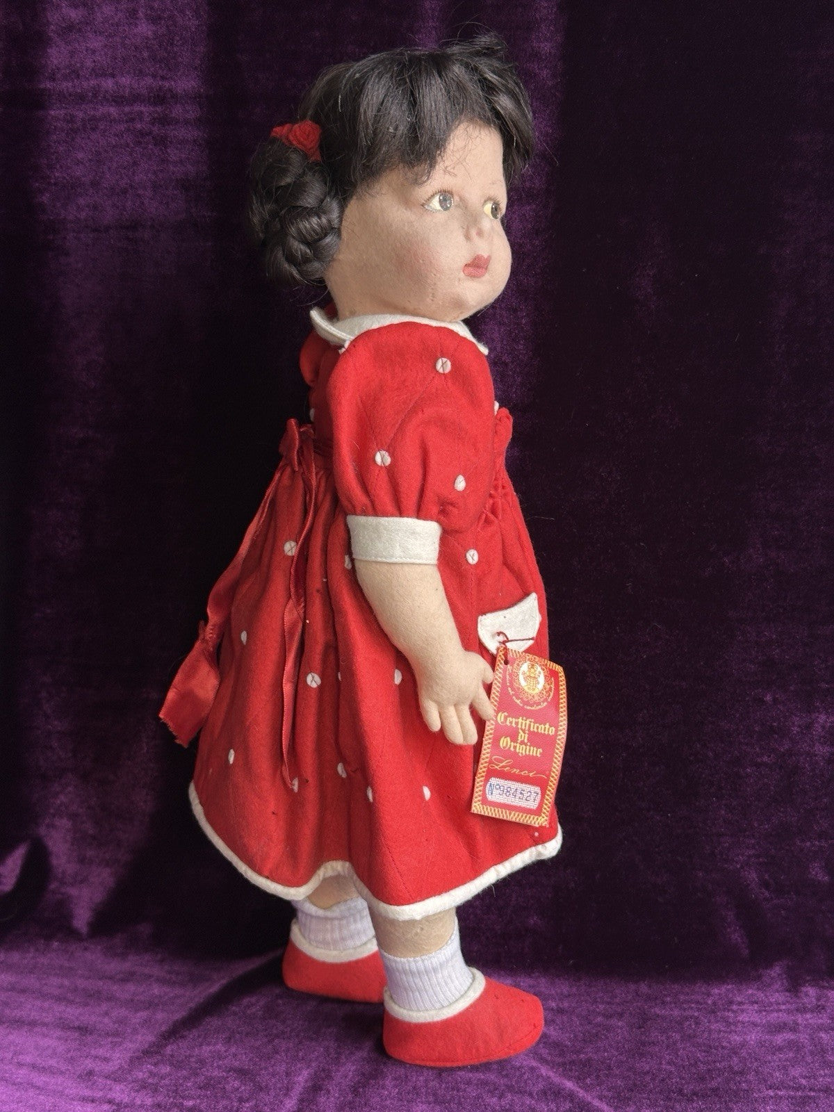 Vintage 19” Italian 1980’s Lenci Brunilde Felt Cloth Doll