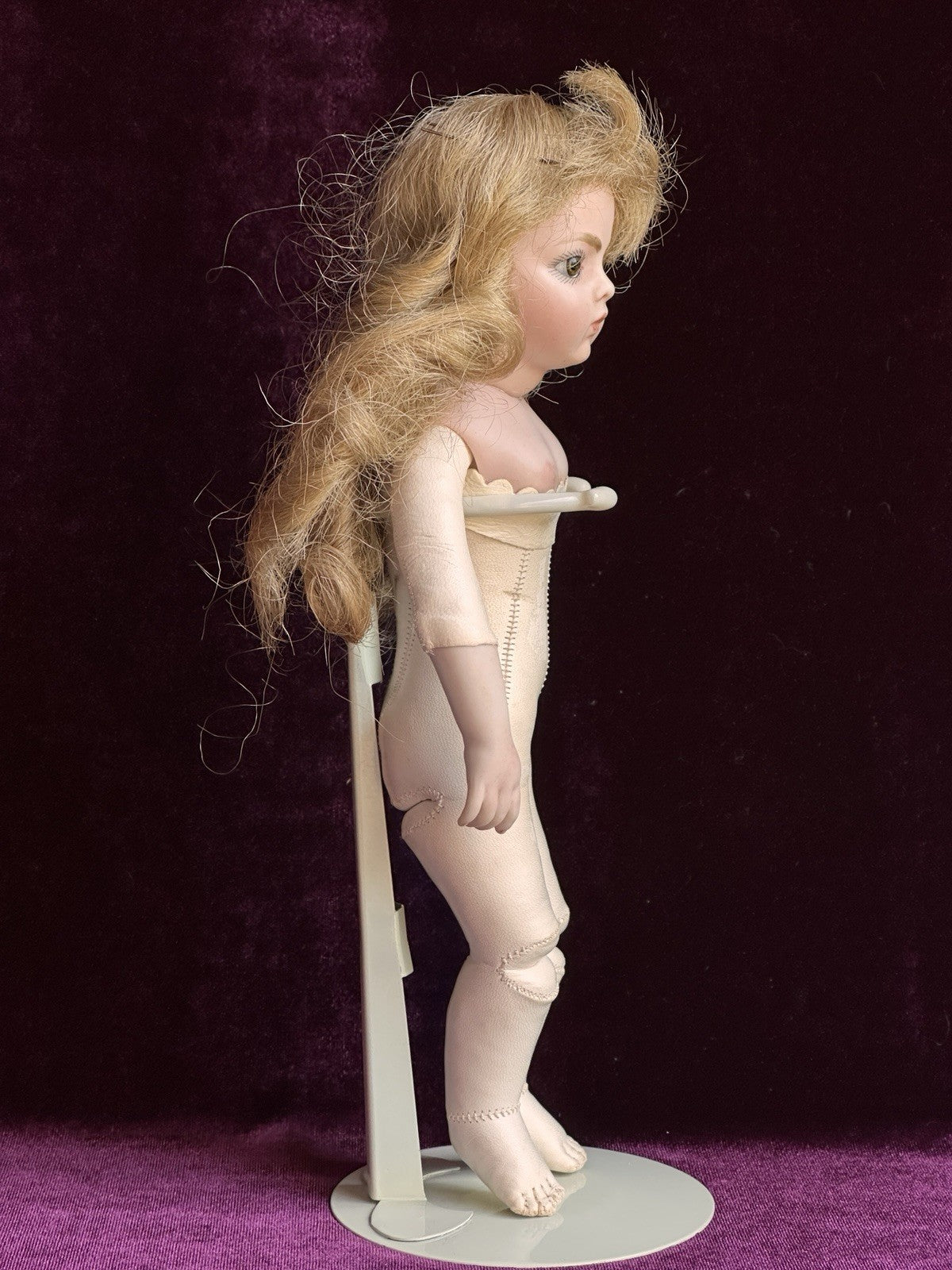 Vintage 9” Artist Reproduction of Antique French Bru Jne Porcelain Leather Doll