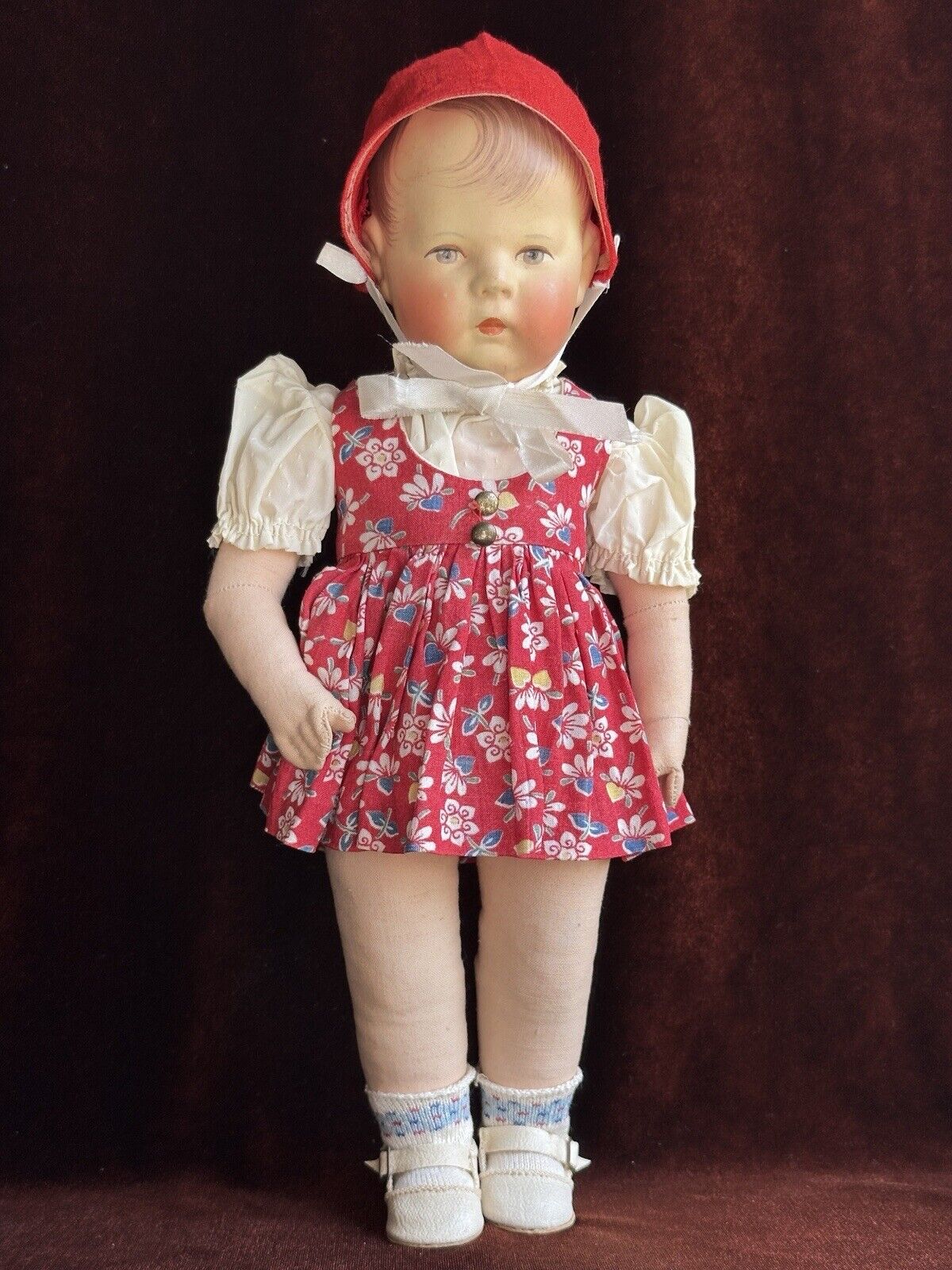 Antique/Vintage German Kathe Kruse 13.75” Cloth Character Girl Doll