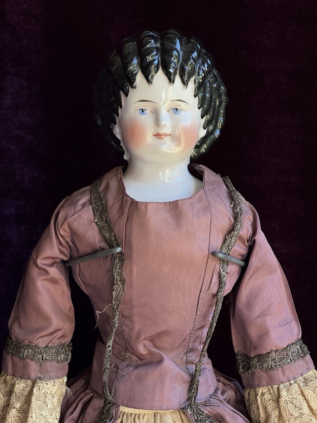 Rare Antique German 22” Alt Beck Gottschalk Curly Top Brunette China Head Doll