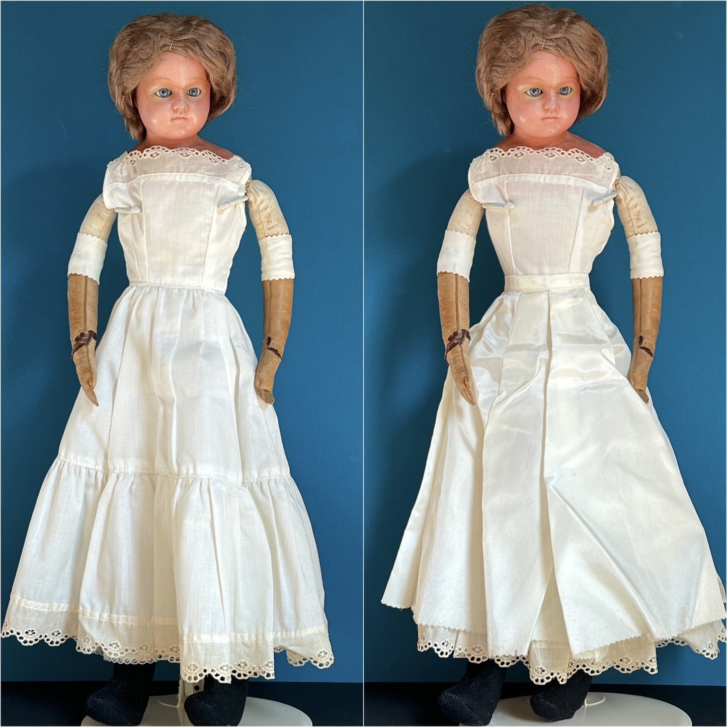 Antique German 23” Wax Over Papier Mache Sleepy Eye Fashion Doll