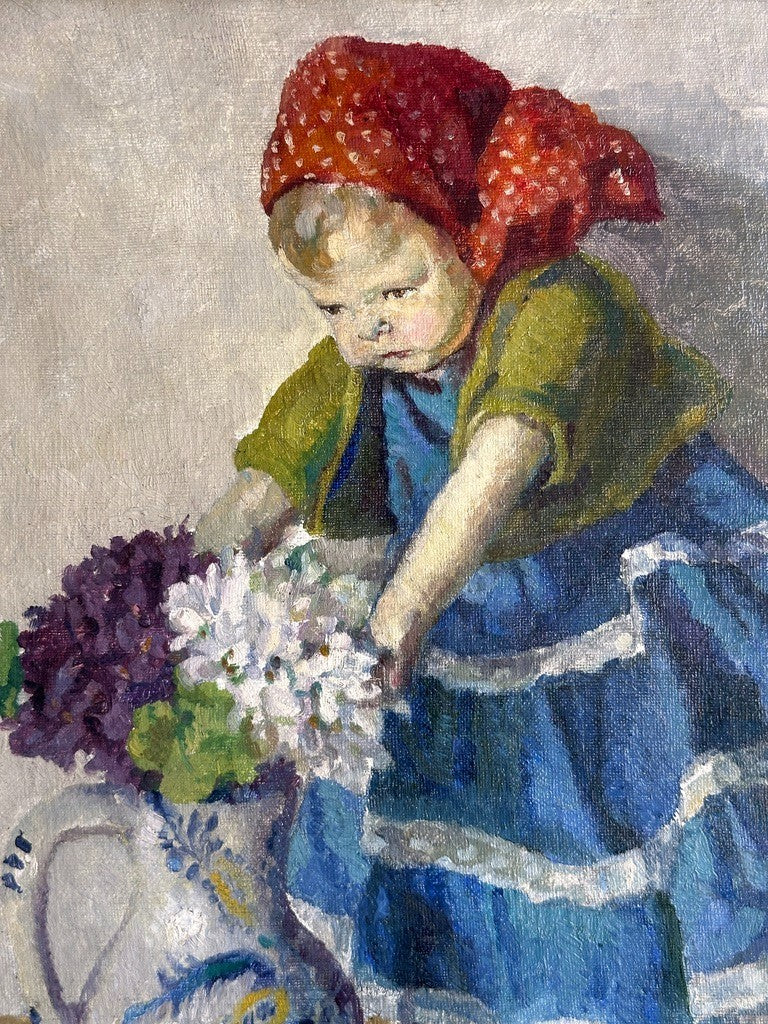 Ritta Boemm Oil Painting Käthe Kruse Dolls Signed Original Artwork in Gilt Frame