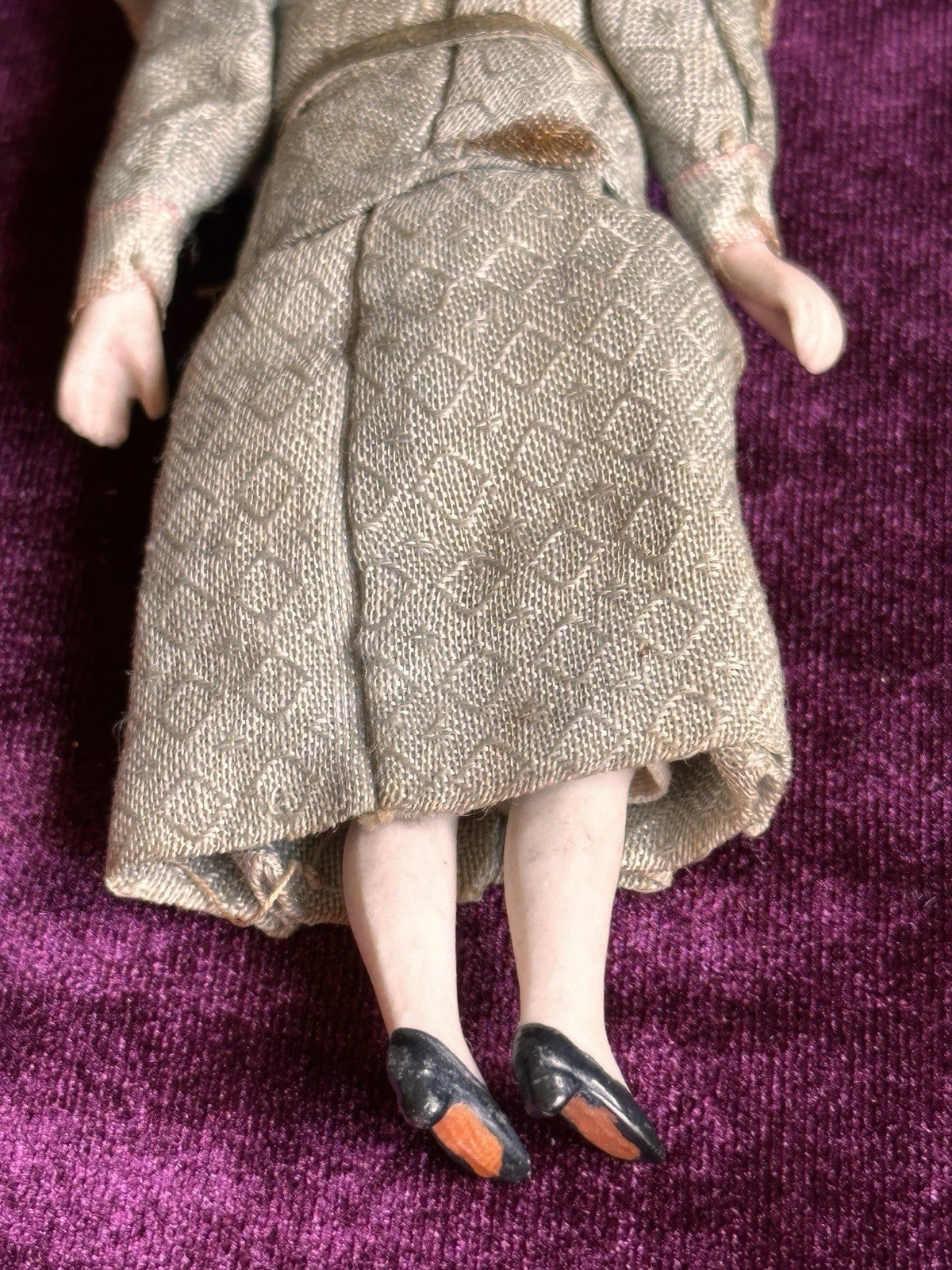Antique German 5.375” Bisque Cloth Miniature Dollhouse Parian Doll