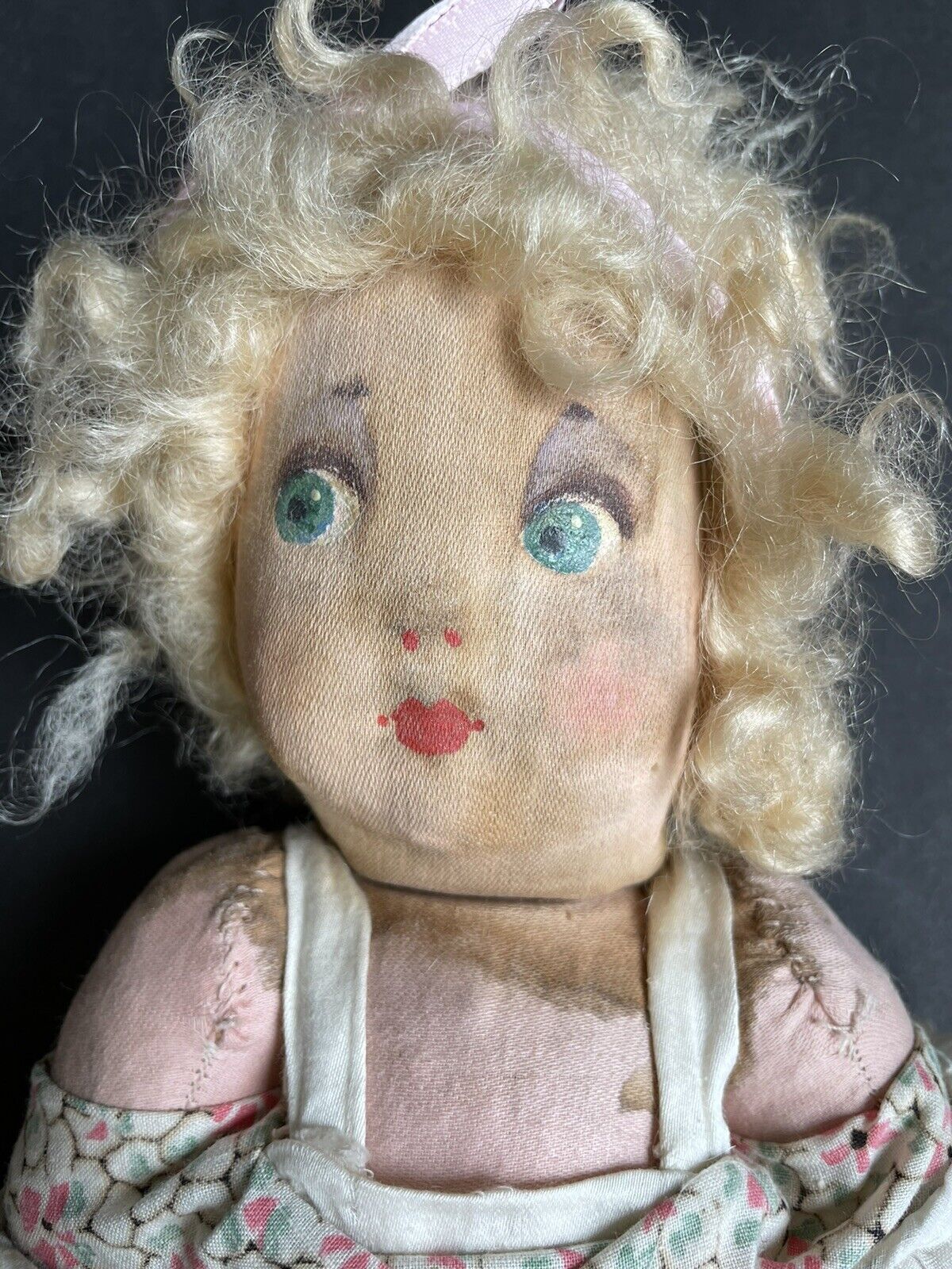 2 Vintage Cloth Dolls: Antique French Gre-Poir (?) and Handmade Felt Doll