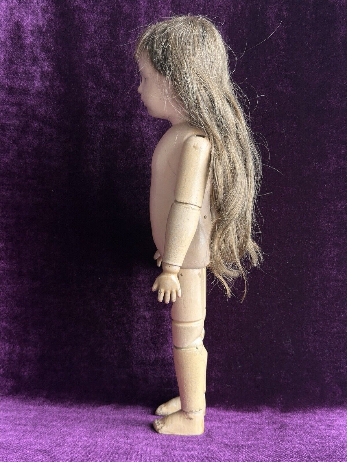 Antique 14” American Schoenhut Model 312 Wood Carved Spring Jointed Girl Doll