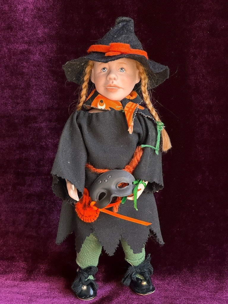 Porcelain/Composition UFDC (?) Artist Two-Faces 9.25" Halloween Girl/Witch Doll