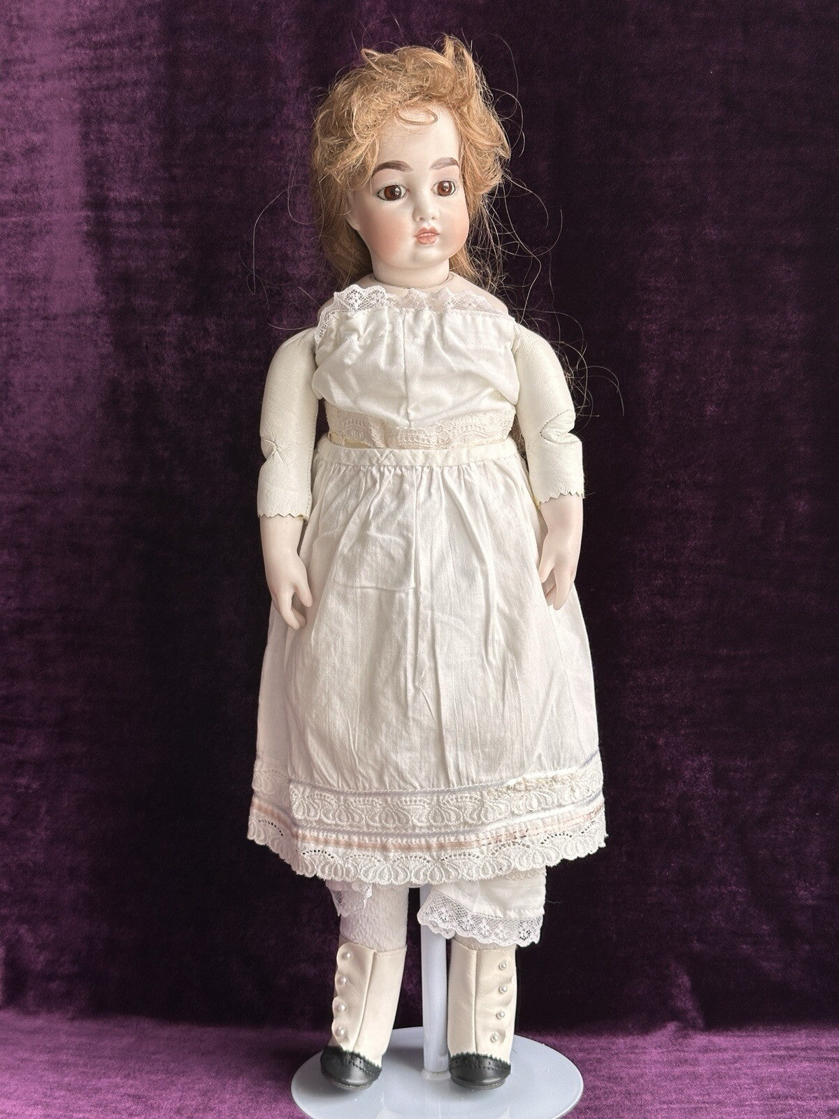 Vintage Porcelain 19” Repro of Antique French Bru Circle Dot Doll by Clara Wade
