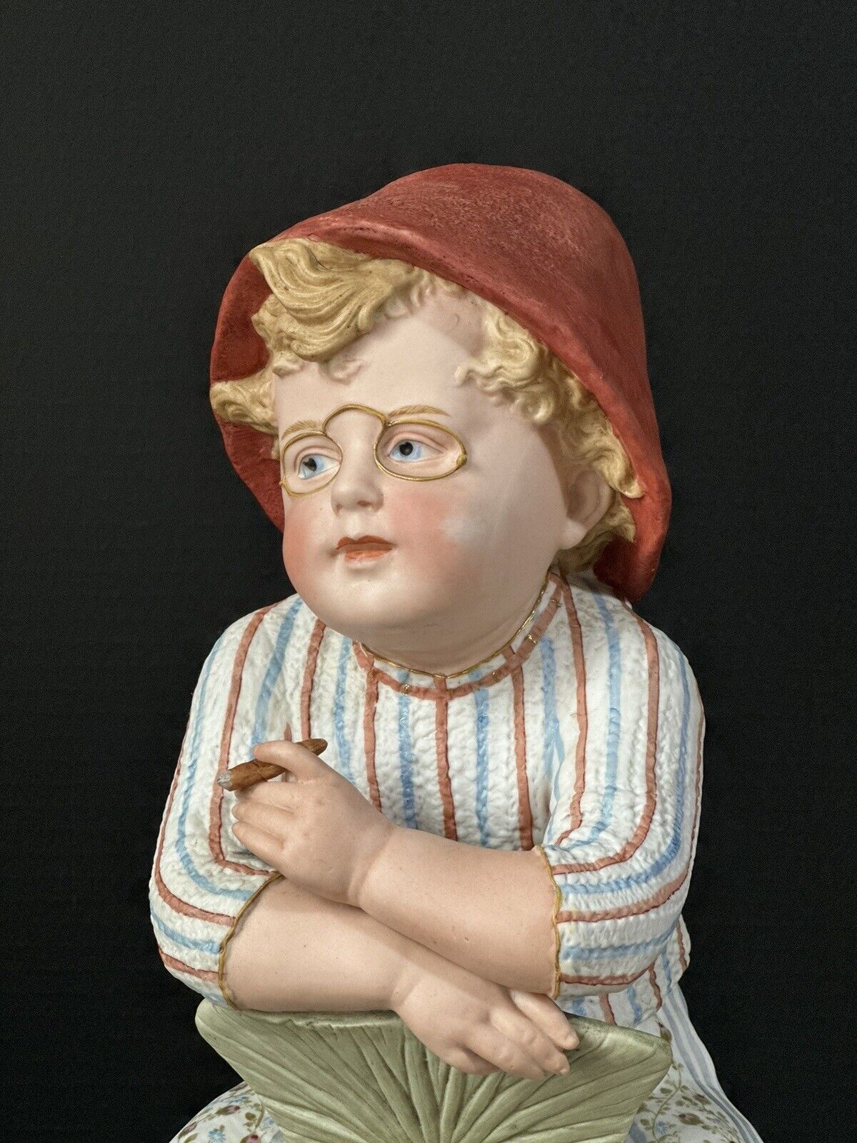 Rare Grand Size 16” Antique German Gebrüder Heubach Bisque Smoking Boy Figurine
