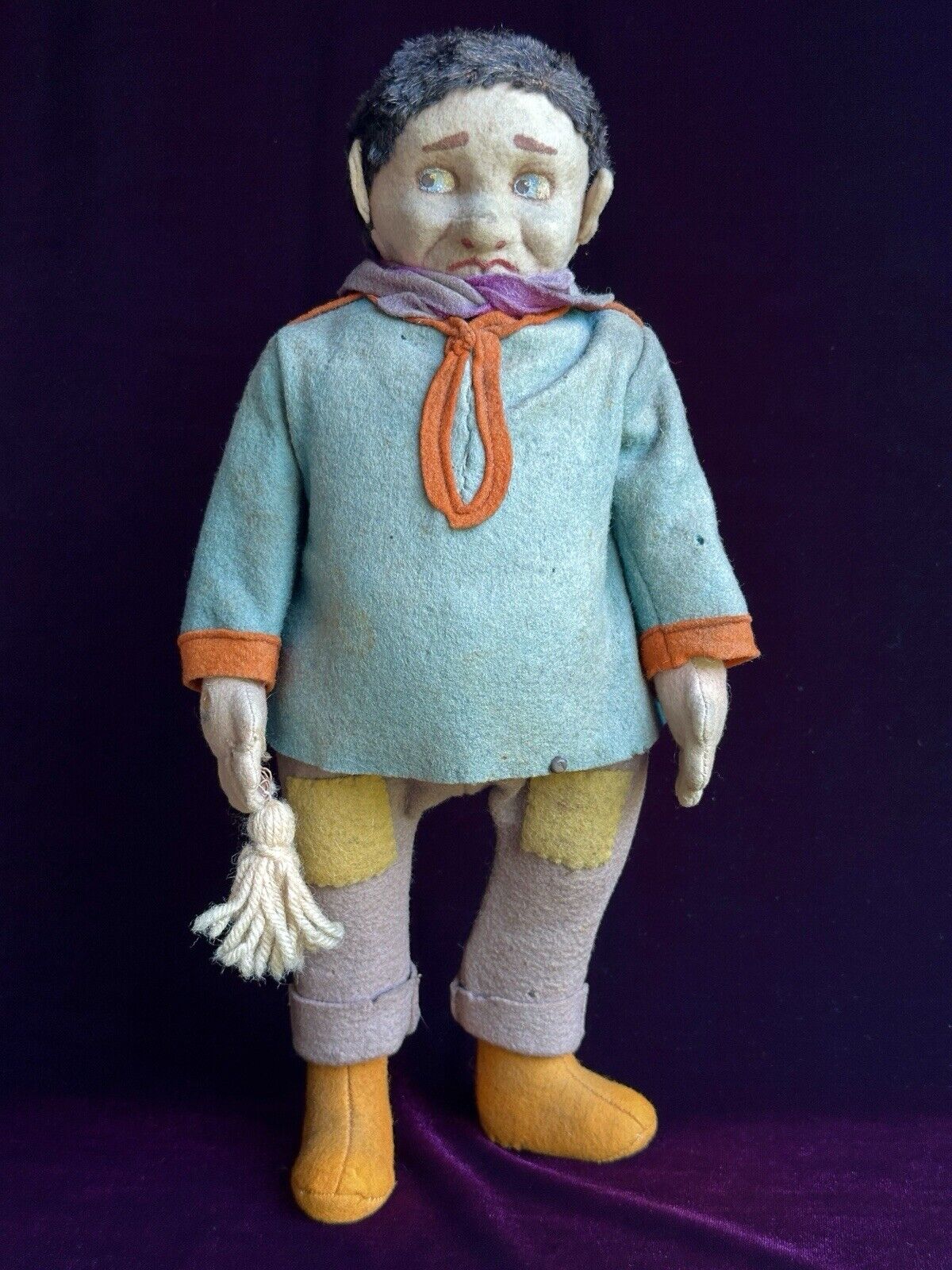 Rare Antique Italian Early Lenci 13.5" Whimsical Character Doll Metal Button
