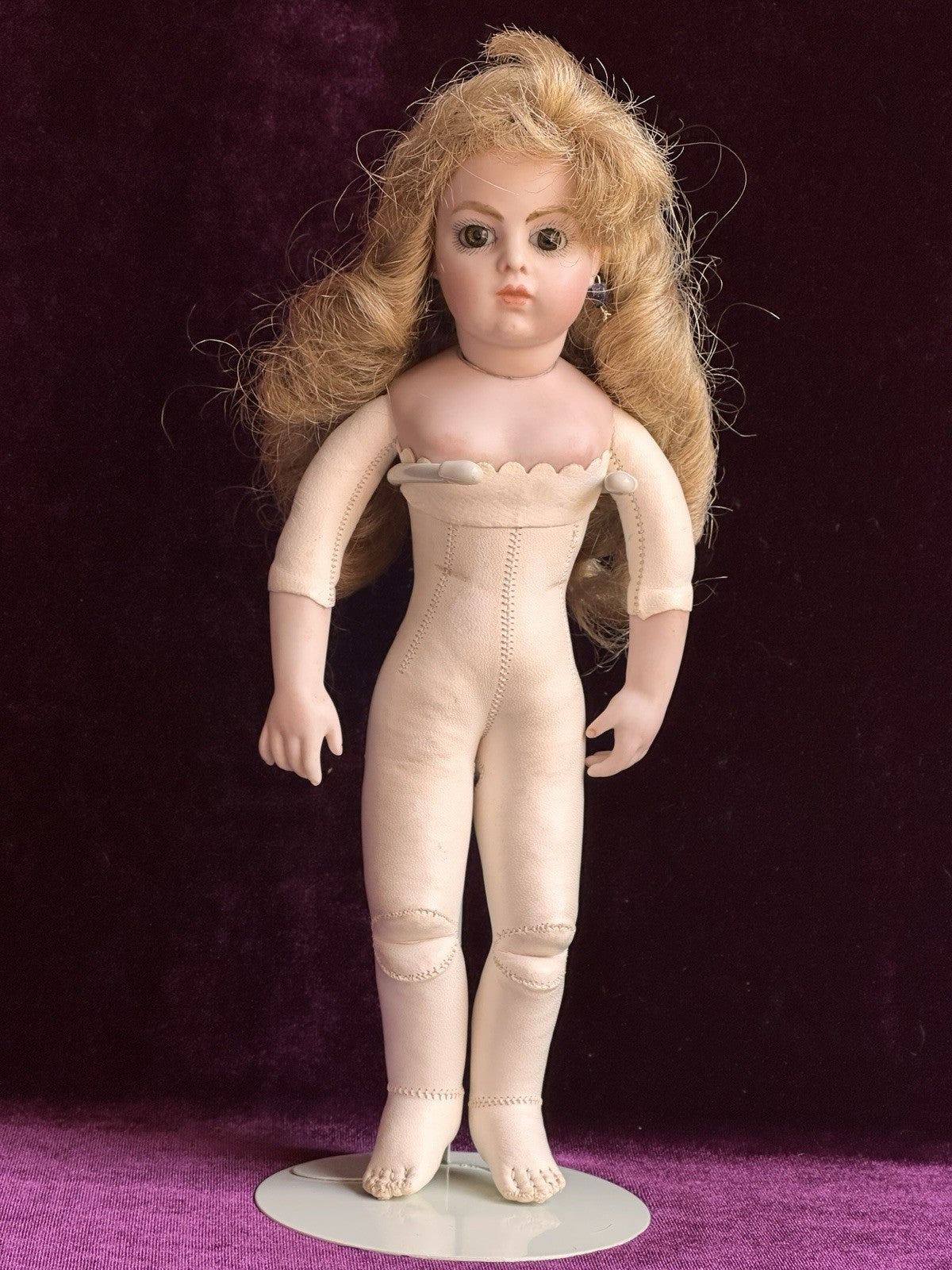 Vintage 9” Artist Reproduction of Antique French Bru Jne Porcelain Leather Doll