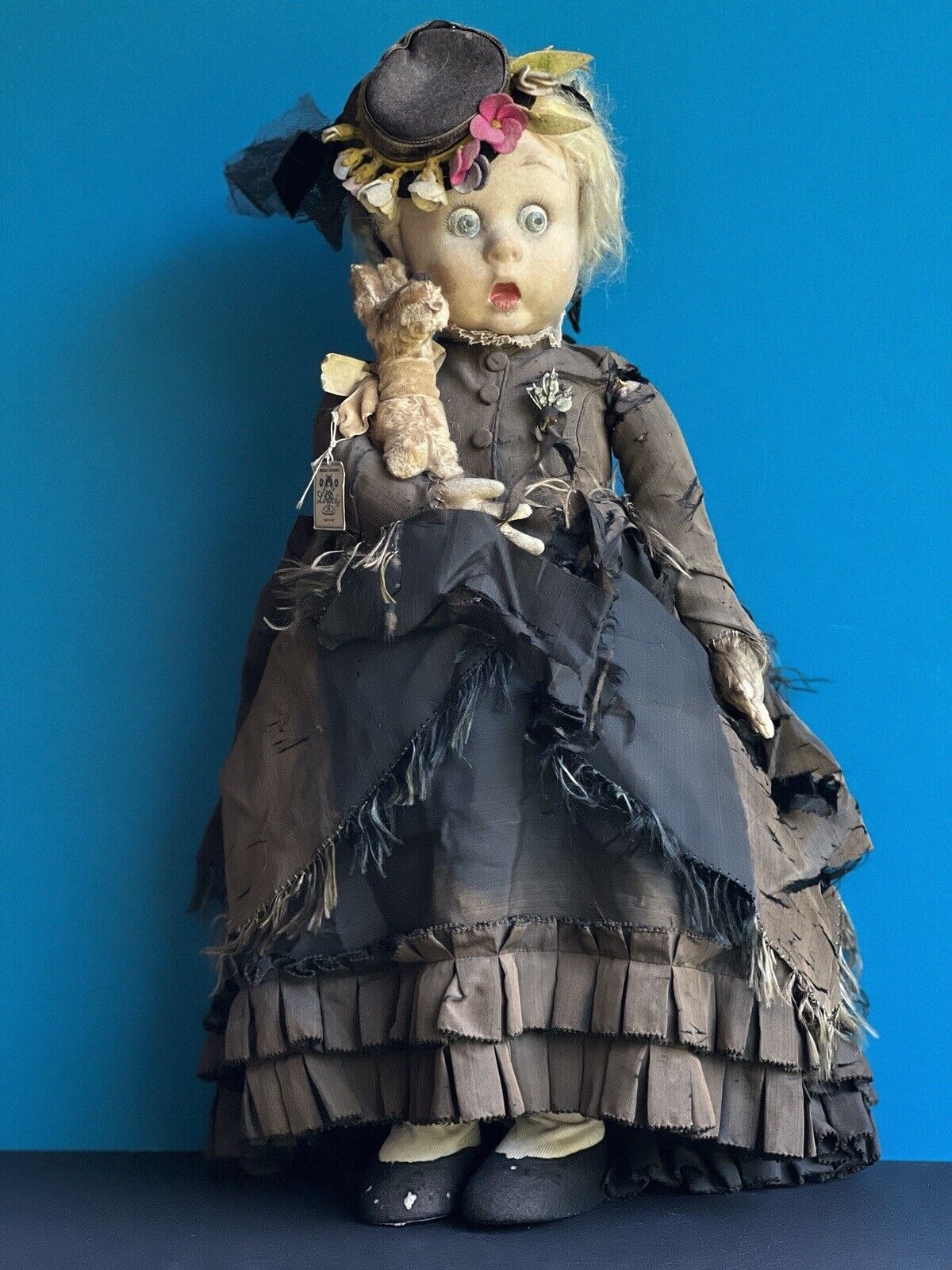 Rare Vintage Italian All Original Lenci Googly Eyes Felt Doll The Merry Widow