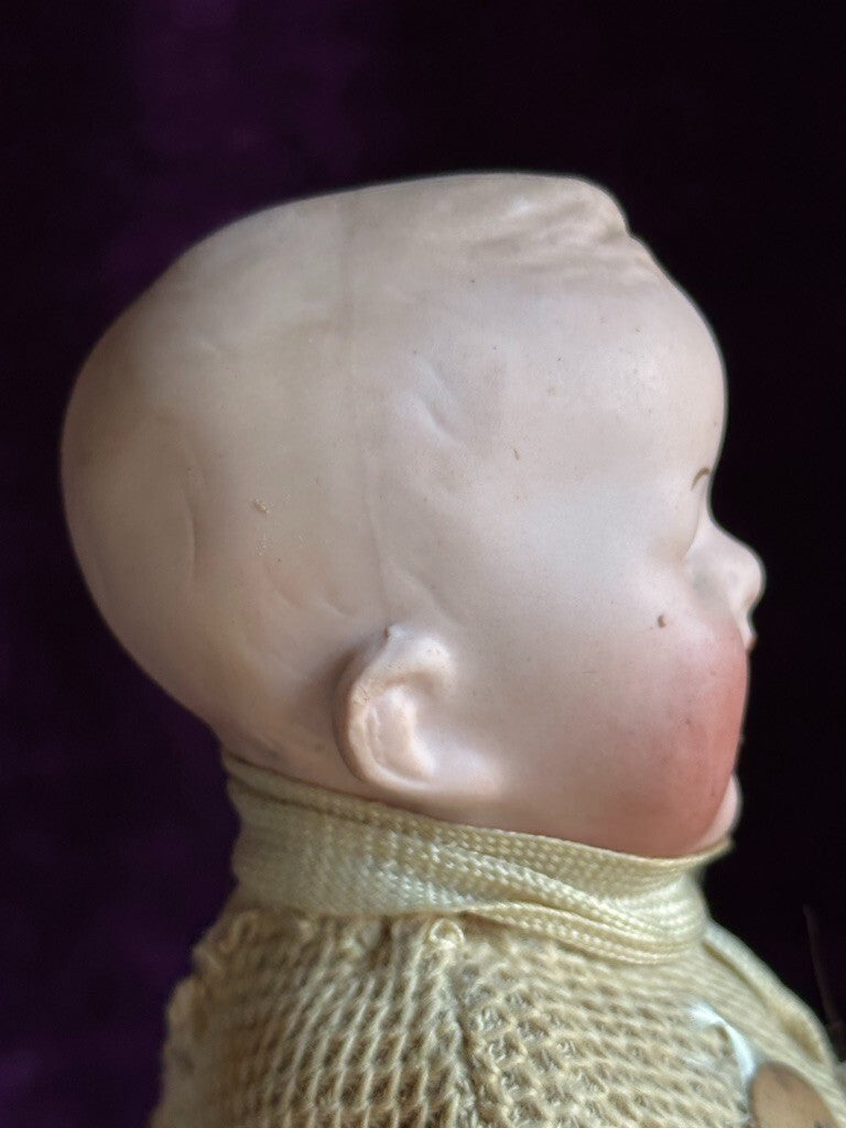 Antique German 11” Gebruder Heubach Rattle (?) Toy with Bisque Doll Head