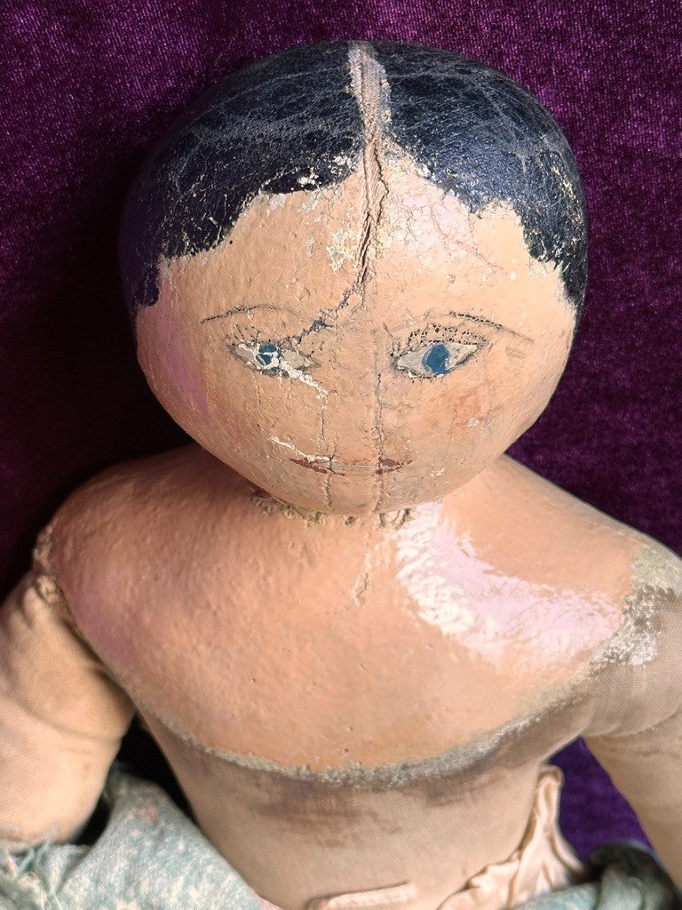 Antique American Primitive 20.5" Oil-Painted Cloth Rag Folk Art Doll