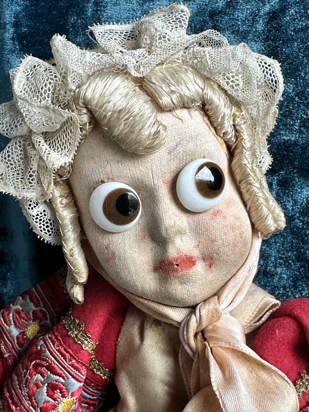 Pair of Rare 13” Antique French Calvaire Cloth Googly Eyes Dolls