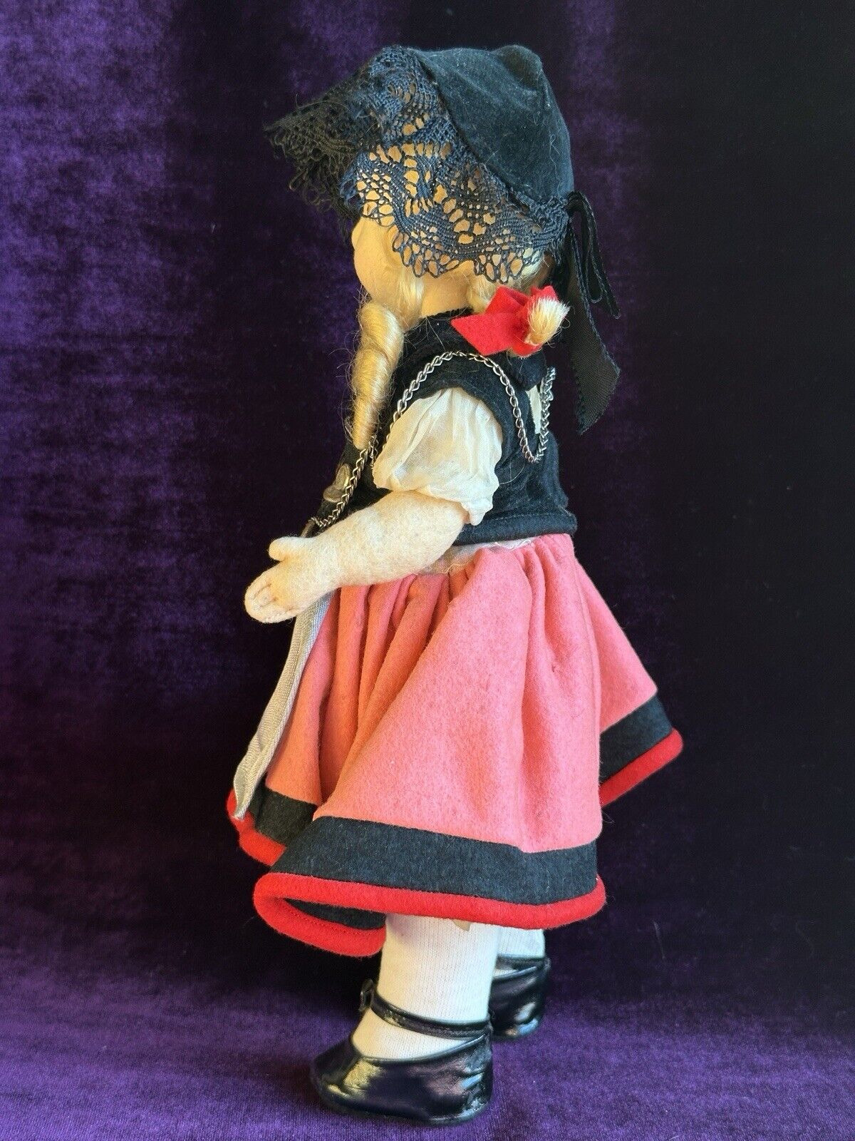 Vintage 12” Italian Alma (?) All Original Felt Cloth Doll