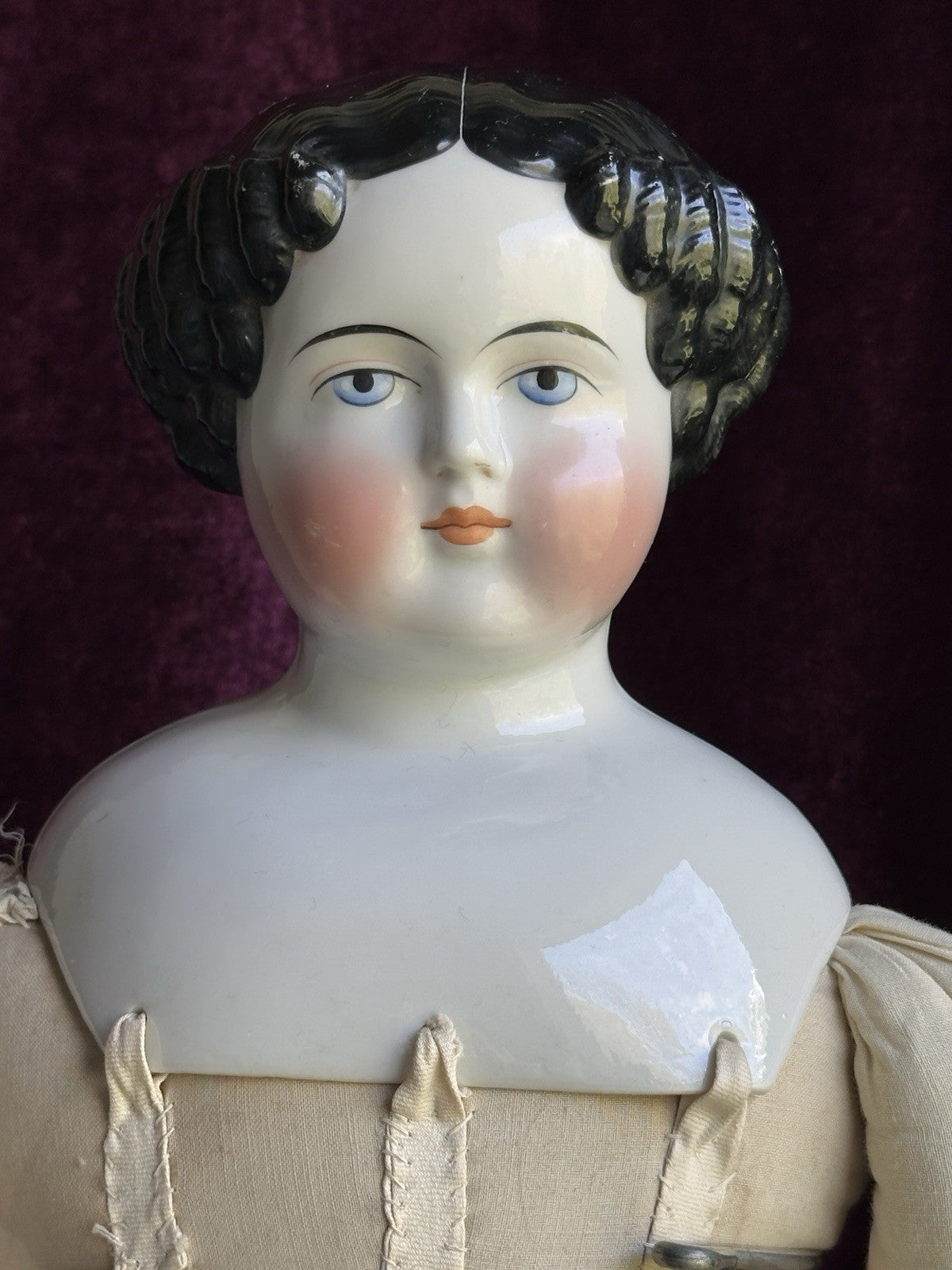 Antique German 25” Flat Top Highbrow China Shoulder Head Doll