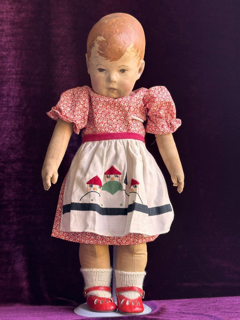 Early Antique German 17.5” Kathe Kruse Type I Cloth Rag Doll Wide Hips