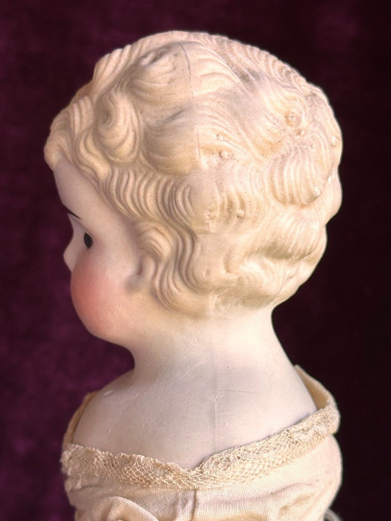 Antique 15” Bisque Parian Doll with Glass Eyes Made in Japan (?)