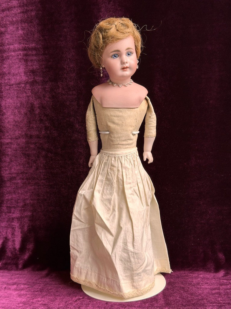 Early Antique German 20.5” Simon Halbig 939 Bisque Shoulder Head Leather Doll