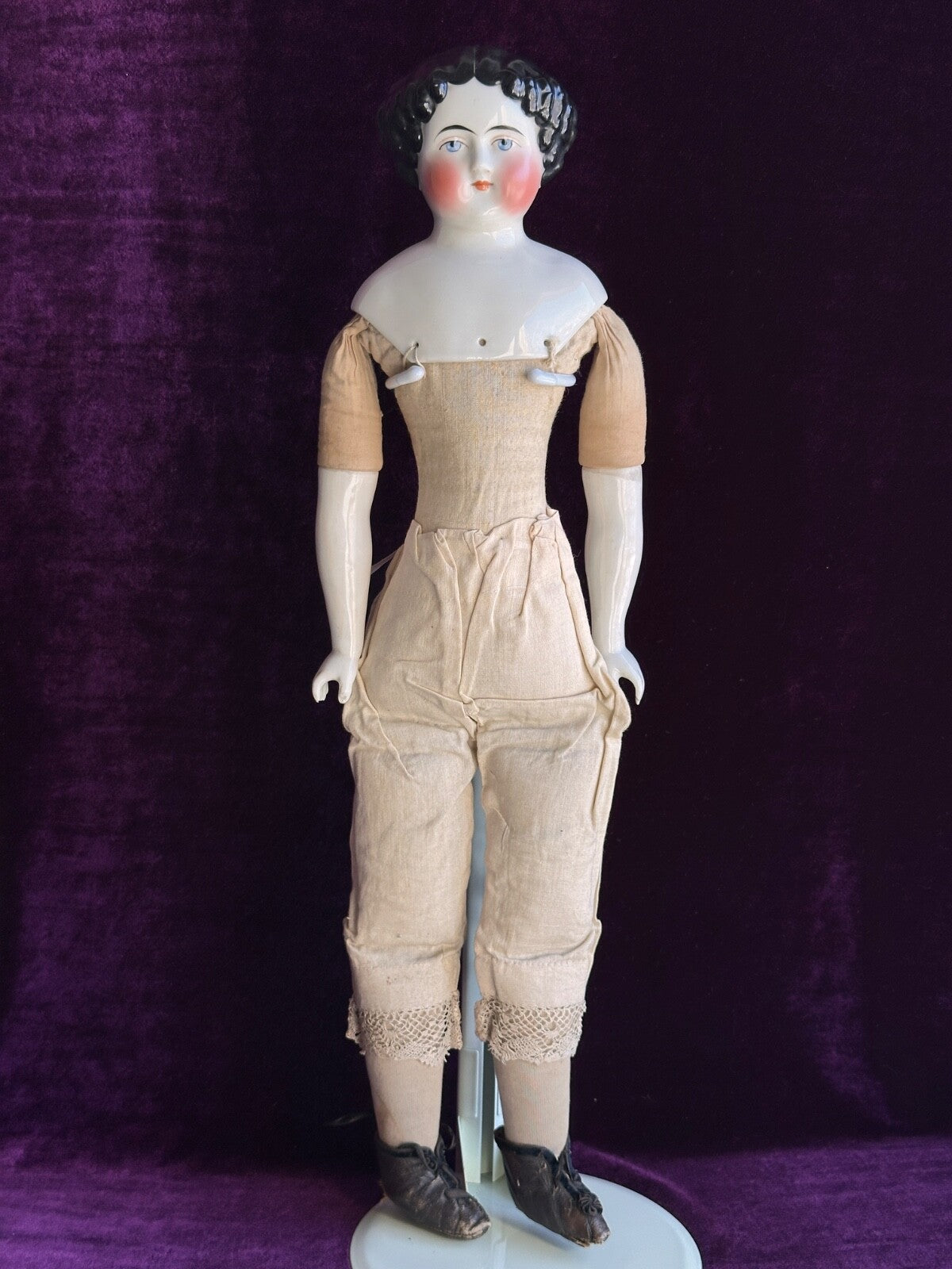 Antique German 21” Flat Top Highbrow China Shoulder Head Doll