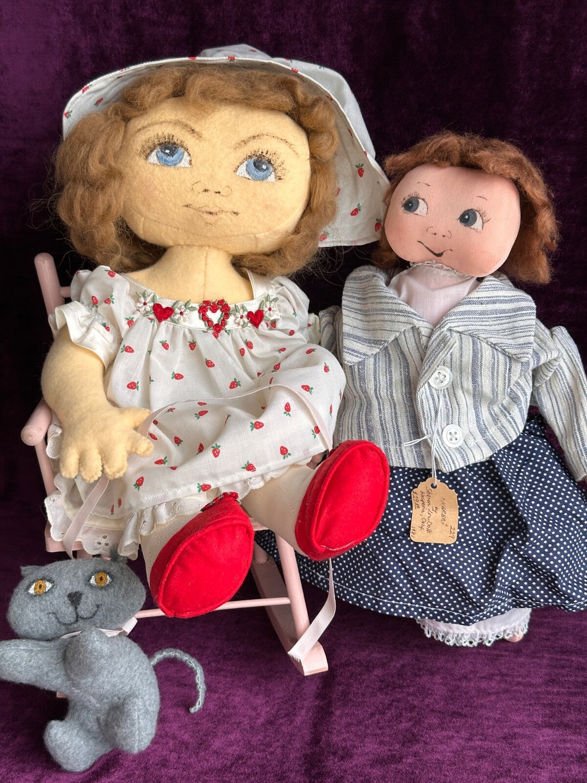 Lot of 2 Vintage Handmade Cloth Felt Dolls