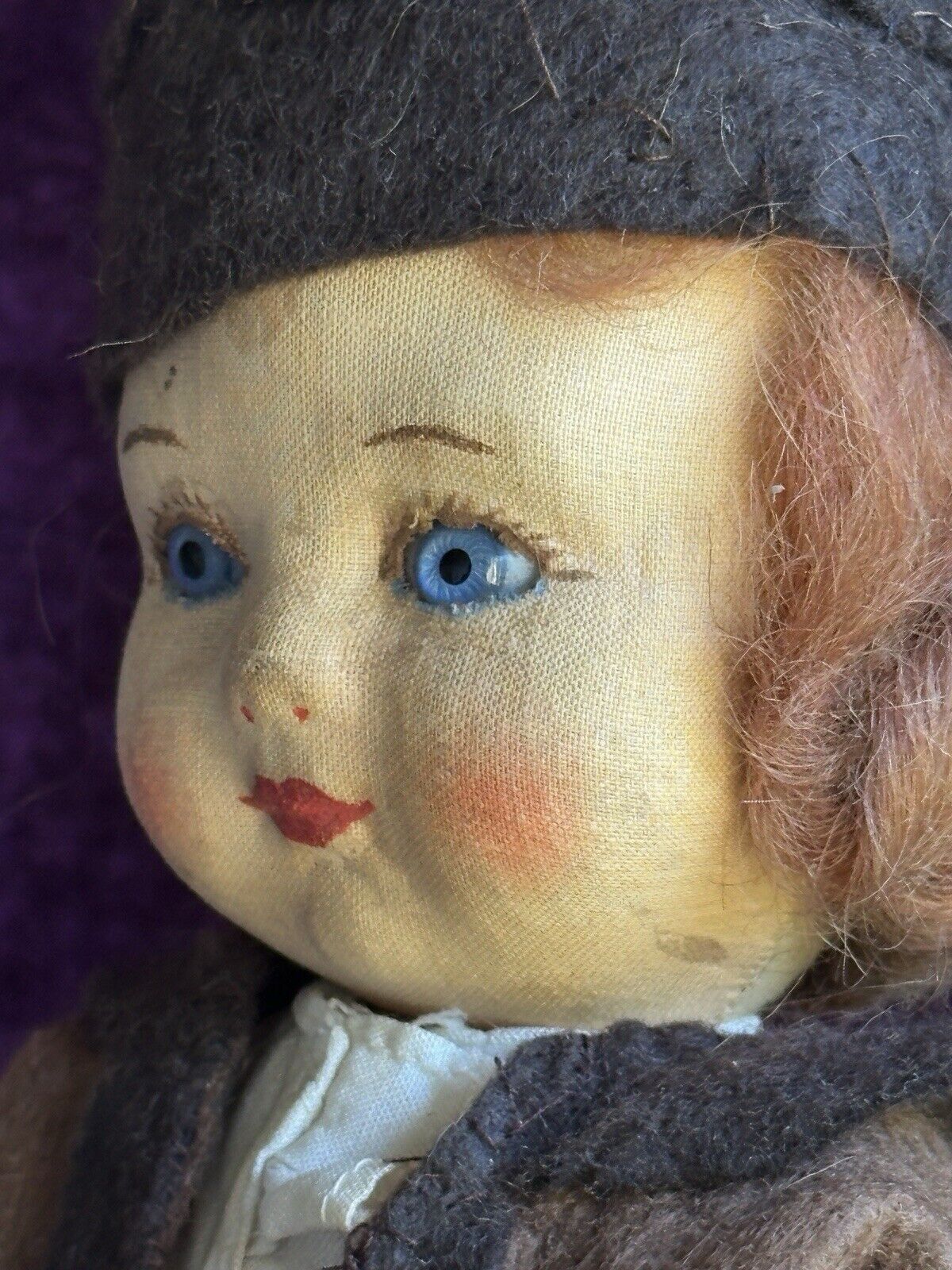 Vintage Early English 12” Chad Valley Hygienic Cloth Girl Doll with Glass Eyes