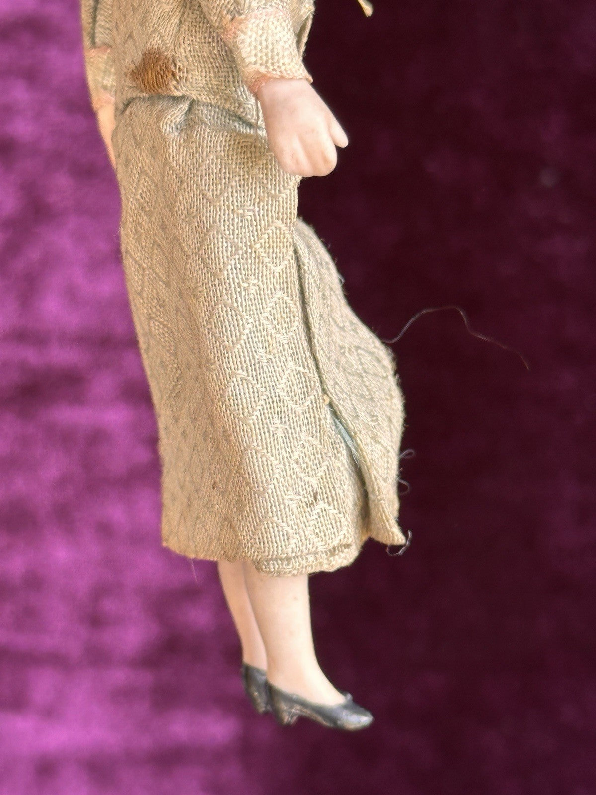 Antique German 5.375” Bisque Cloth Miniature Dollhouse Parian Doll