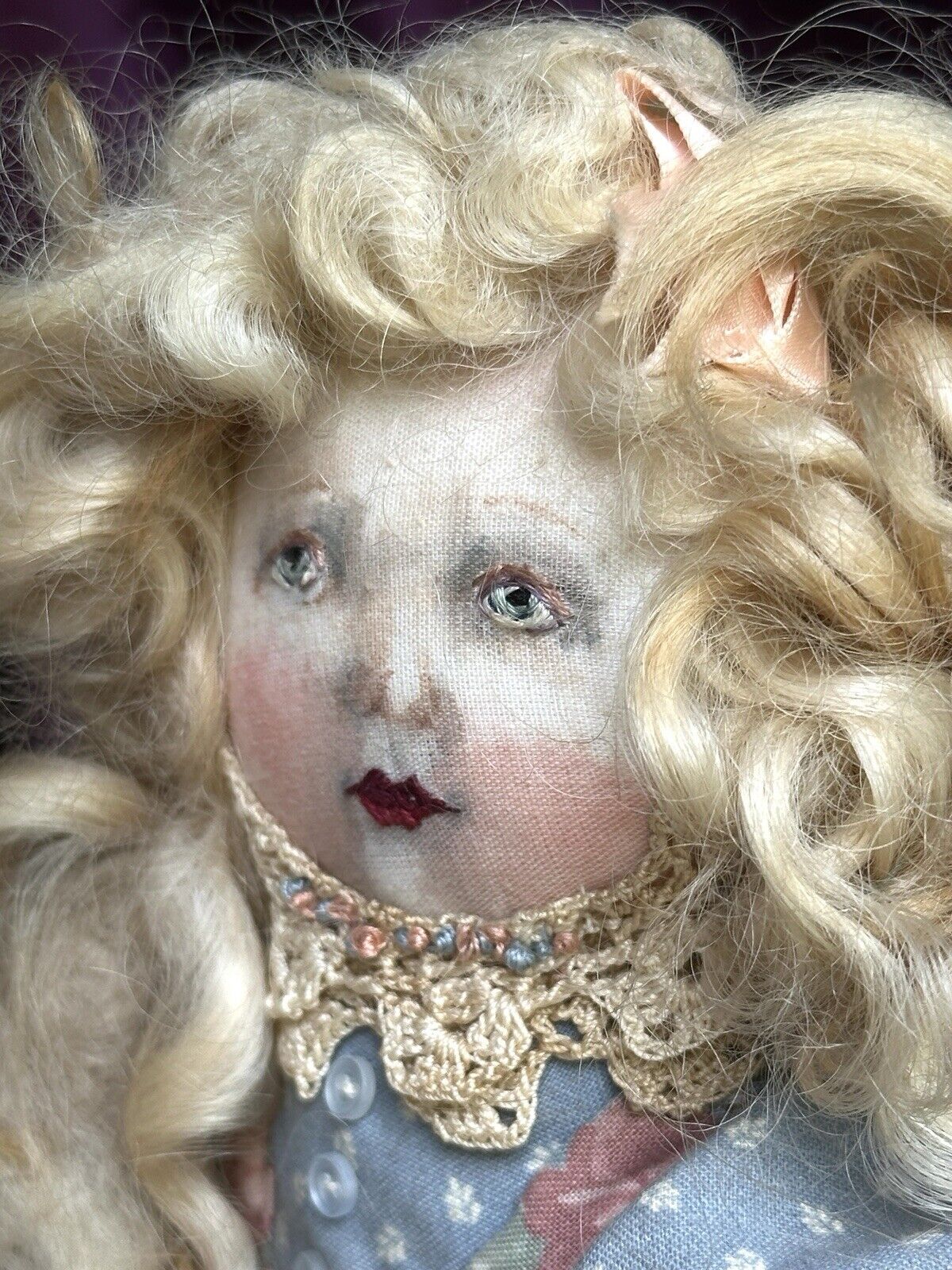 Collectible Handmade Decorated Artist Cloth Painted Embroidered Rag Doll
