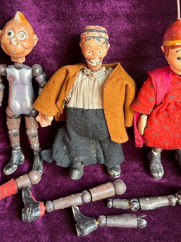 Large Lot of Antique Saba Bucherer Swiss Metal Jointed Character Dolls and Parts