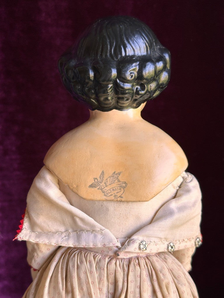 Antique German 15” Dressel Marked Holz-Masse Papier Mache Head Cloth Body Doll