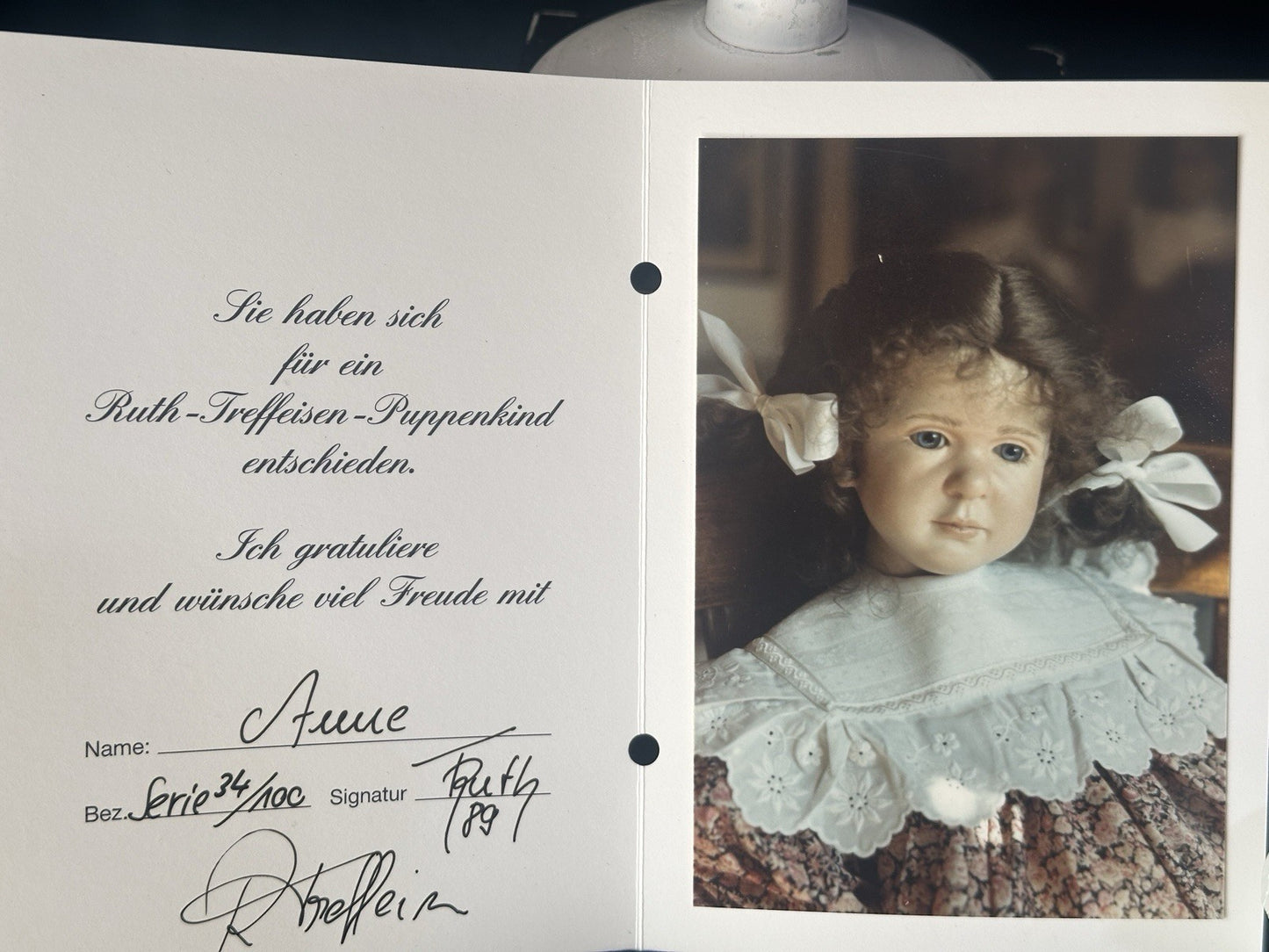 Collectible Artist 24” Porcelain Doll “Anne” by Ruth Treffeisen LE 100 COA