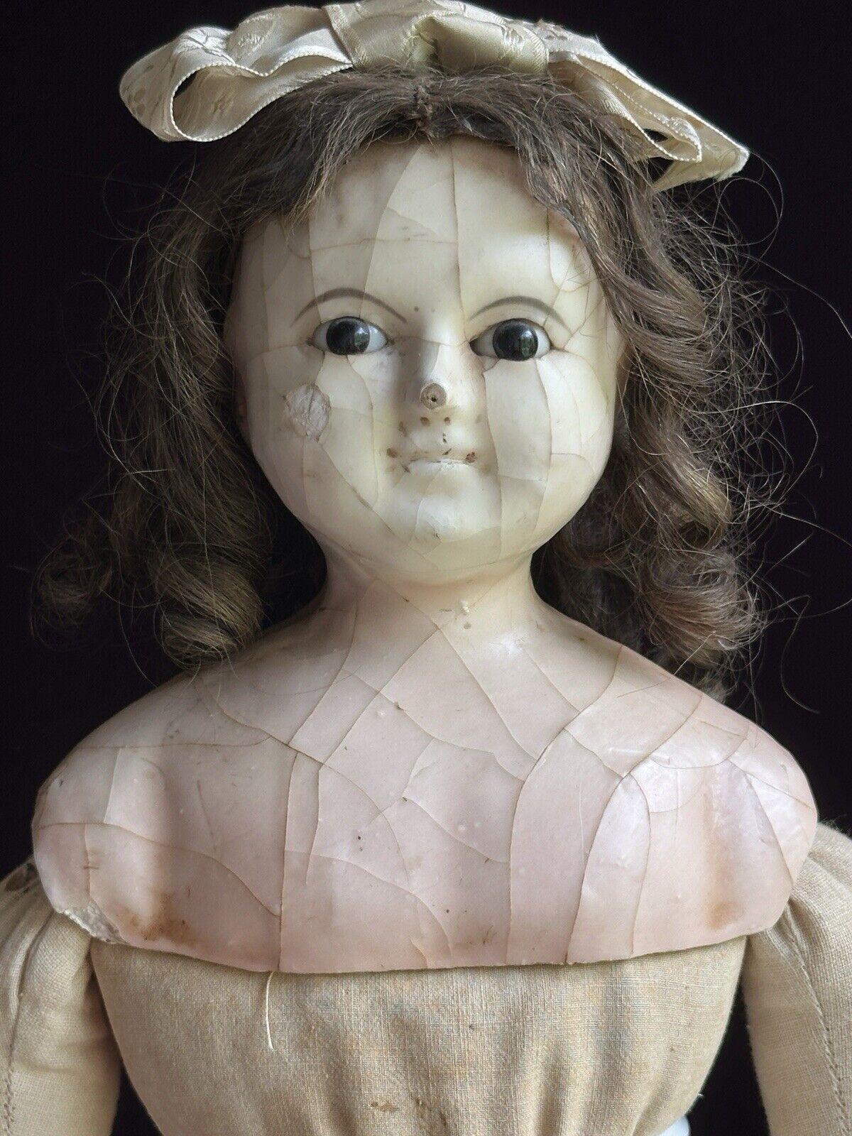 Antique English (?) Mad Alice 24” Wax Shoulder Head Victorian Doll