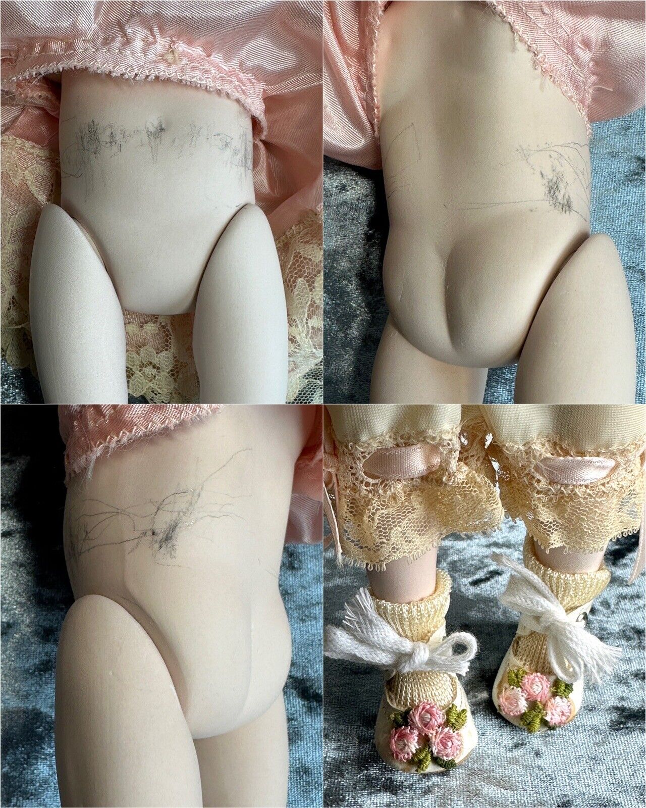 2 Rare Vintage Reproduction of Swaine & Co Porcelain Blue Boy & Pink Girl Dolls