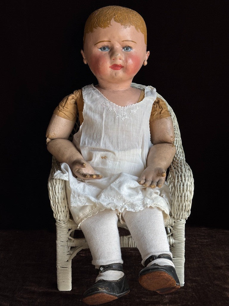 Large Antique American Martha Chase 24" Oil Painted Cloth Baby Doll