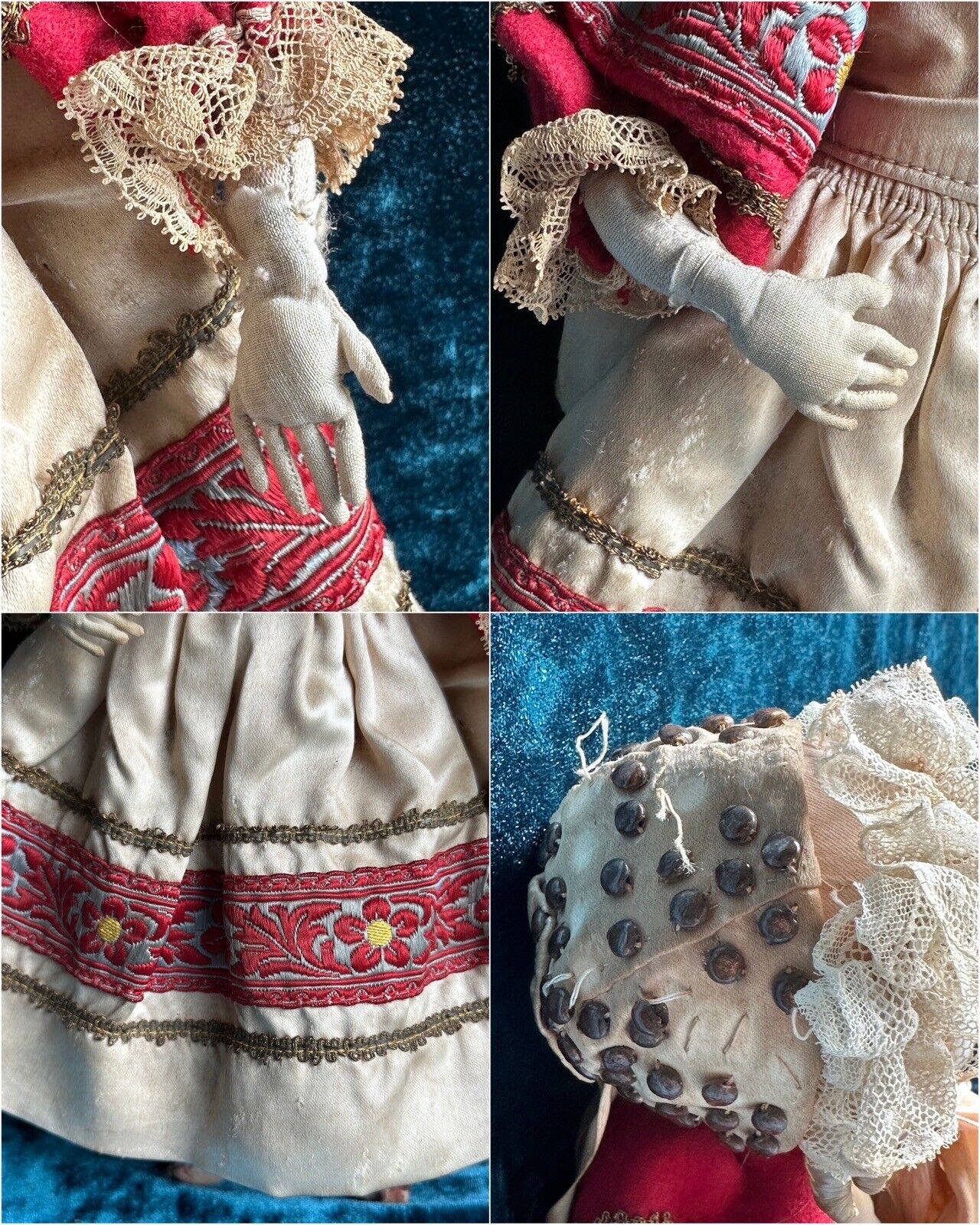 Pair of Rare 13” Antique French Calvaire Cloth Googly Eyes Dolls