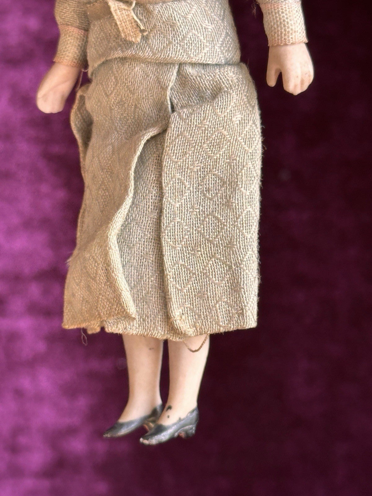 Antique German 5.375” Bisque Cloth Miniature Dollhouse Parian Doll