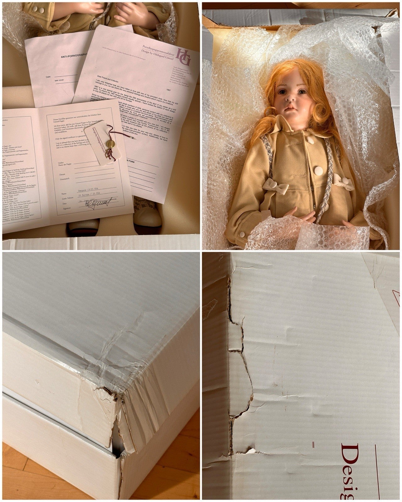German 31” Hildegard Gunzel Wax Over Porcelain Imogene Doll NIB LE USA 25