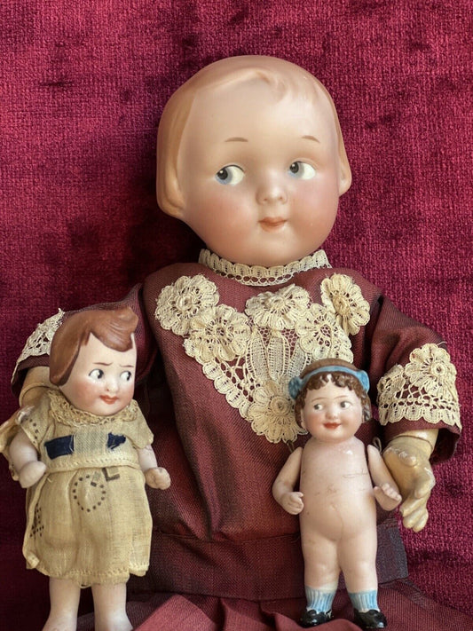 Antique German 11” Armand Marseille 210 Googly Eye Jointed Body Bisque Head Doll