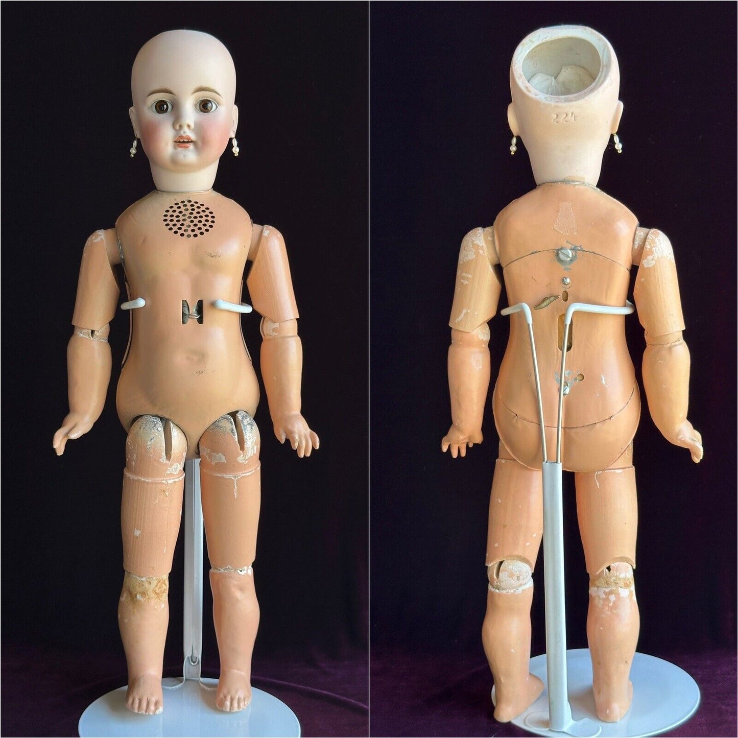 Antique German 22" Bahr Proschild 224 Edison Phonograph Sonnenberg Bisque Doll