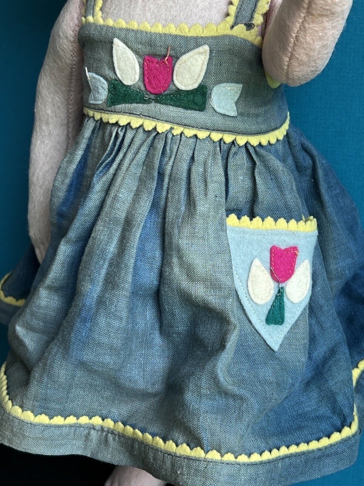 Rare Antique French 14” SFBJ Pressed Felt Jointed Cloth Doll Sleepy Eyes