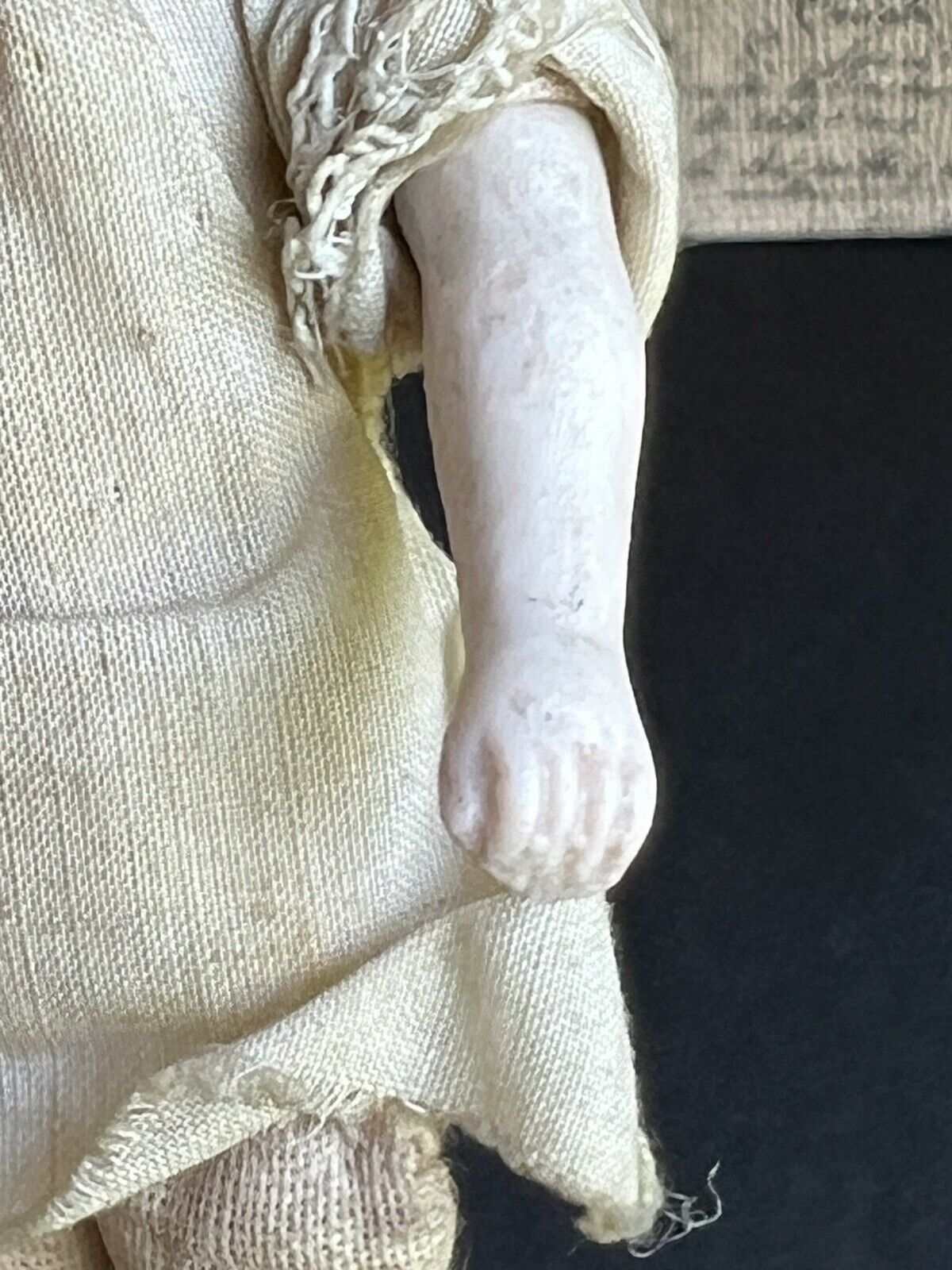 Rare Antique German 4.75” Bisque Shoulder Head Dollhouse Bald Man Doll