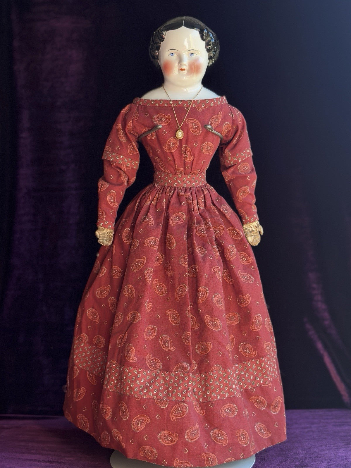 Antique German 23” Flat Top Highbrow China Shoulder Head Doll