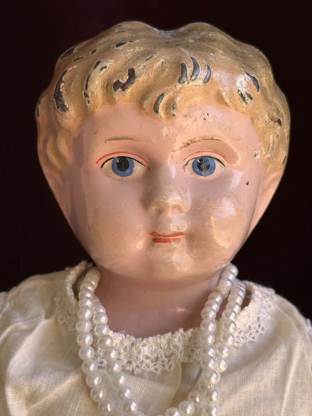Antique German 16” Minerva Metal Tin Head Doll