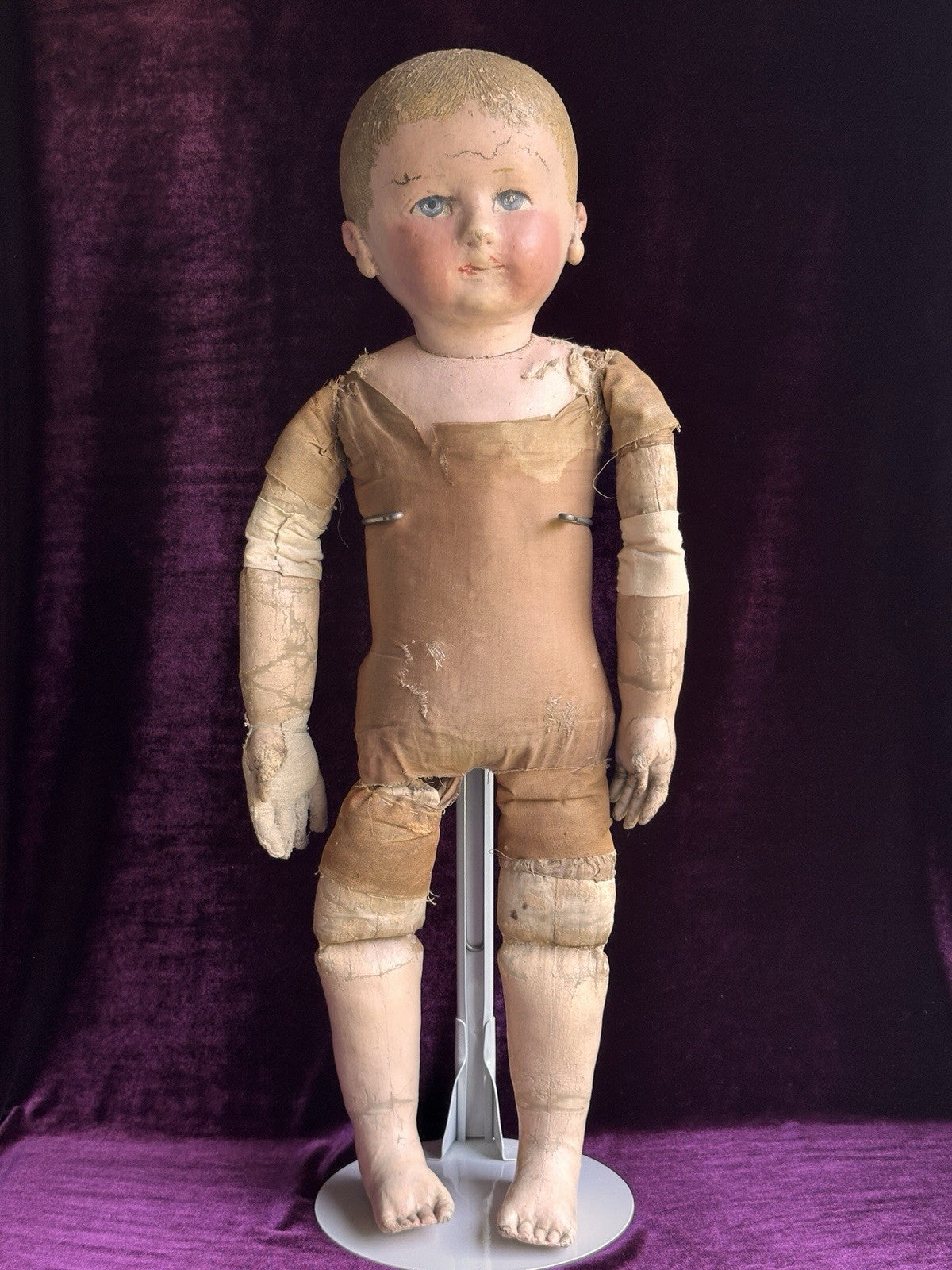 Huge 27” Antique American Martha Chase Oil Painted Cloth Baby Doll