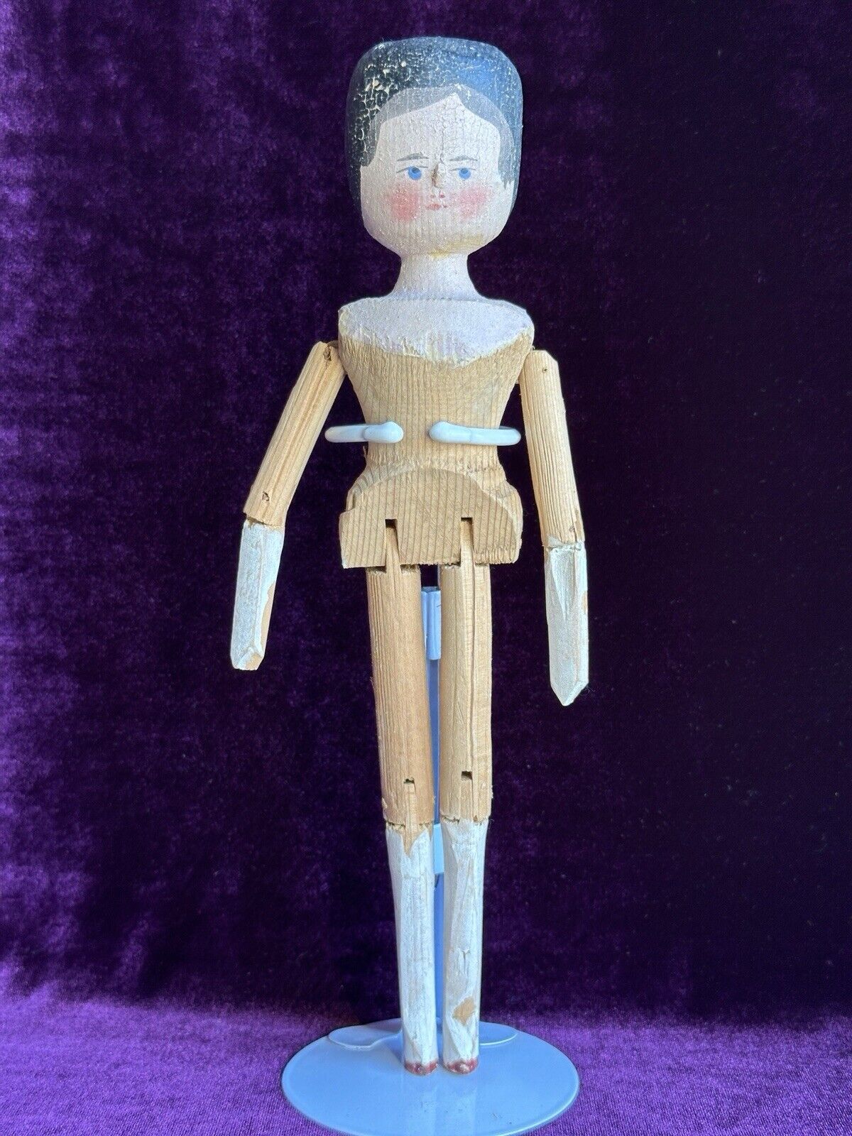 Antique German 11.5” Grodnertal Wood Peg Jointed Doll