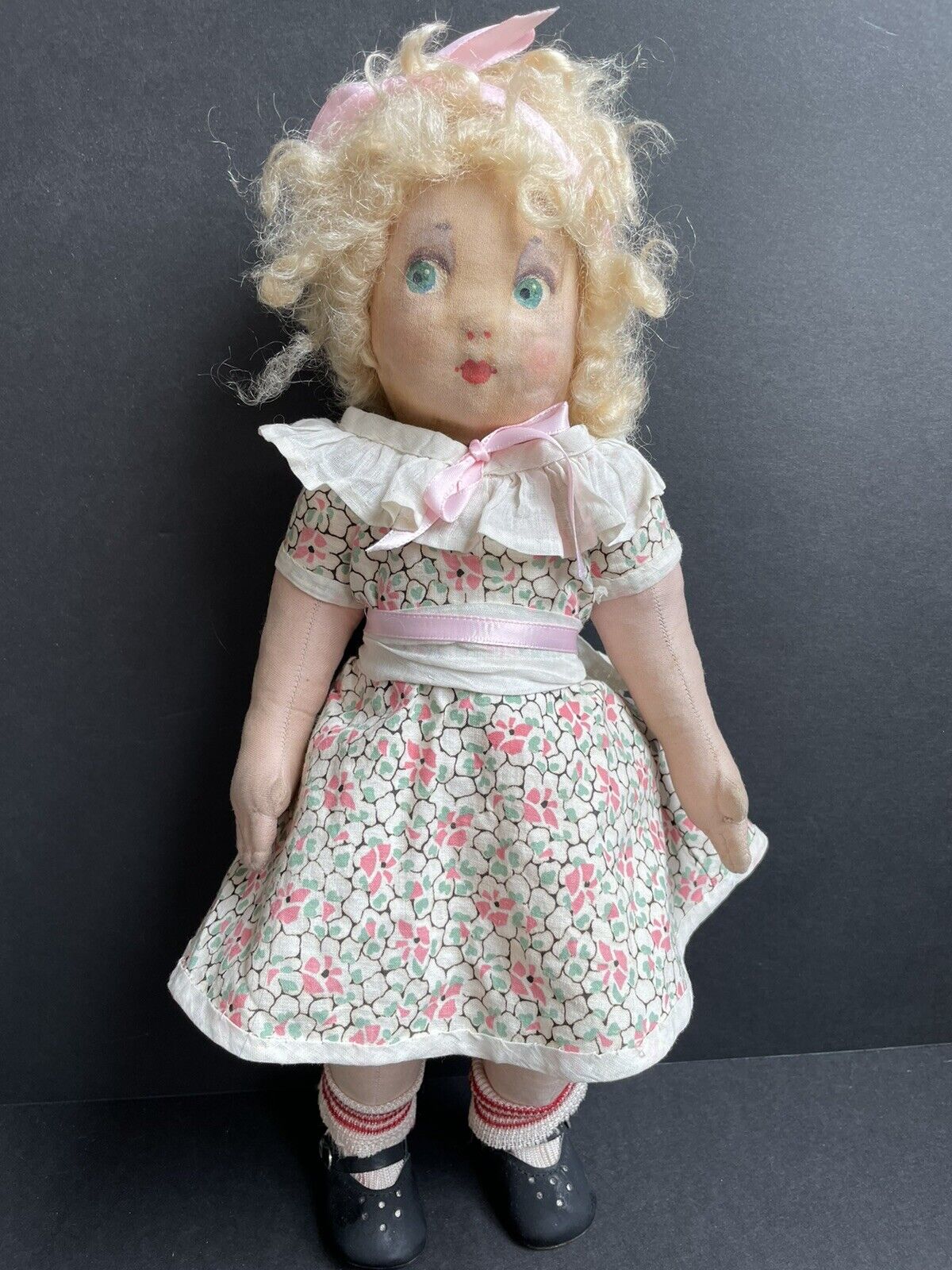 2 Vintage Cloth Dolls: Antique French Gre-Poir (?) and Handmade Felt Doll
