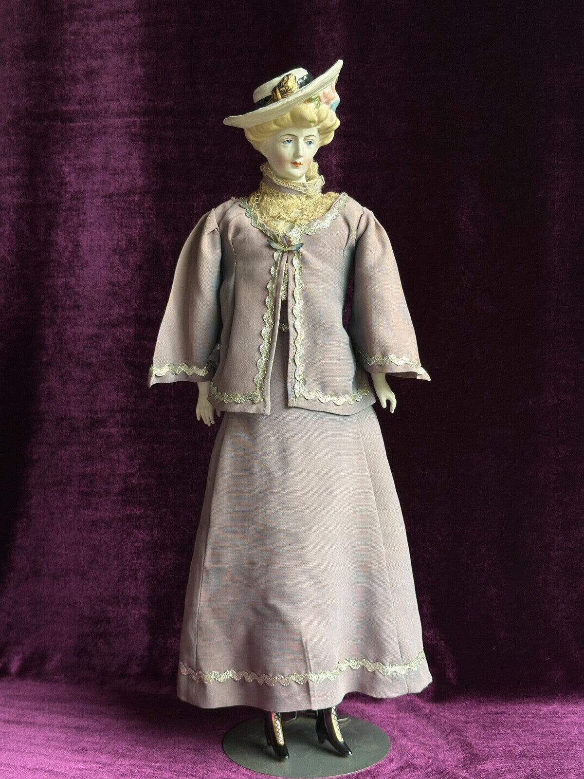 Vintage Porcelain 17” Emma Clear Gibson Girl Lady Doll with Molded Hat